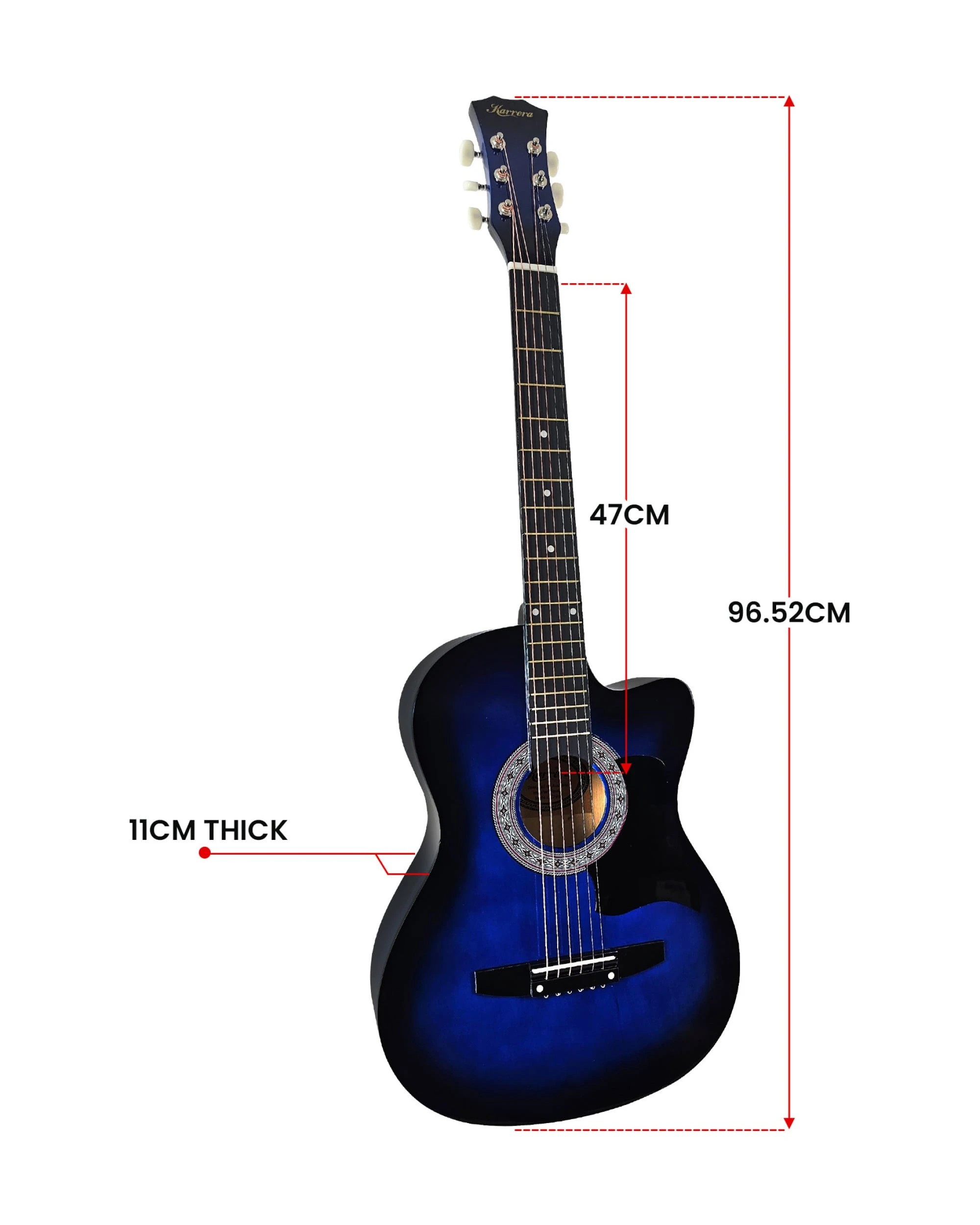 2 Karrera 38in Pro Cutaway Acoustic Guitar with Bag Strings in Blue Burst, 2 of 10