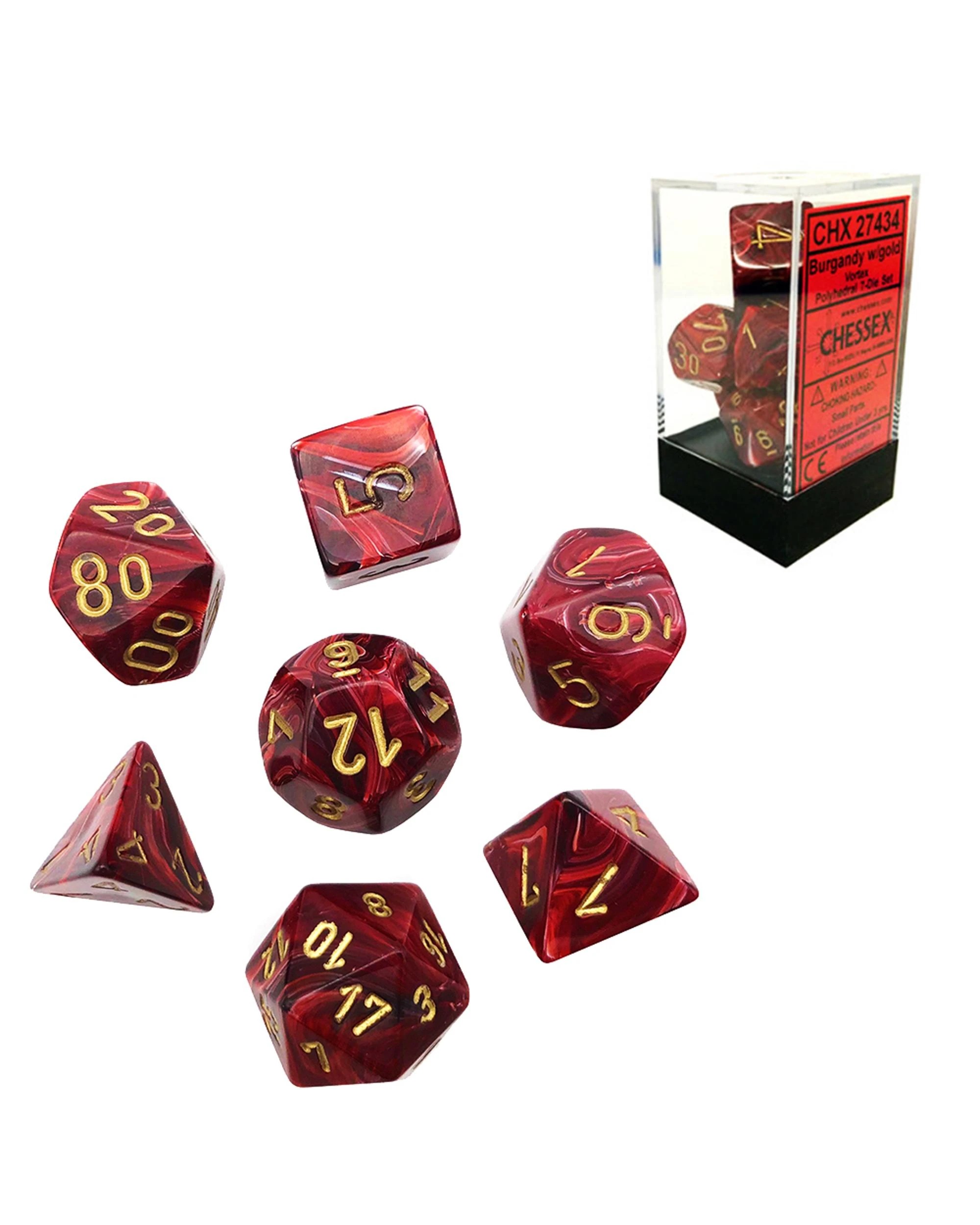 1 Chessex Vortex Polyhedral 7-Die Dice Set - Burgundy and Gold, 1 of 3