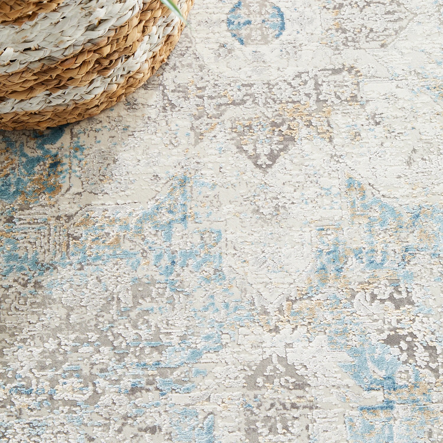 8 Common Ground Rugs Glimmers 104 400x80cm Runner - Large Bamboo Silk Power Loomed Rug - Blue, 8 of 9