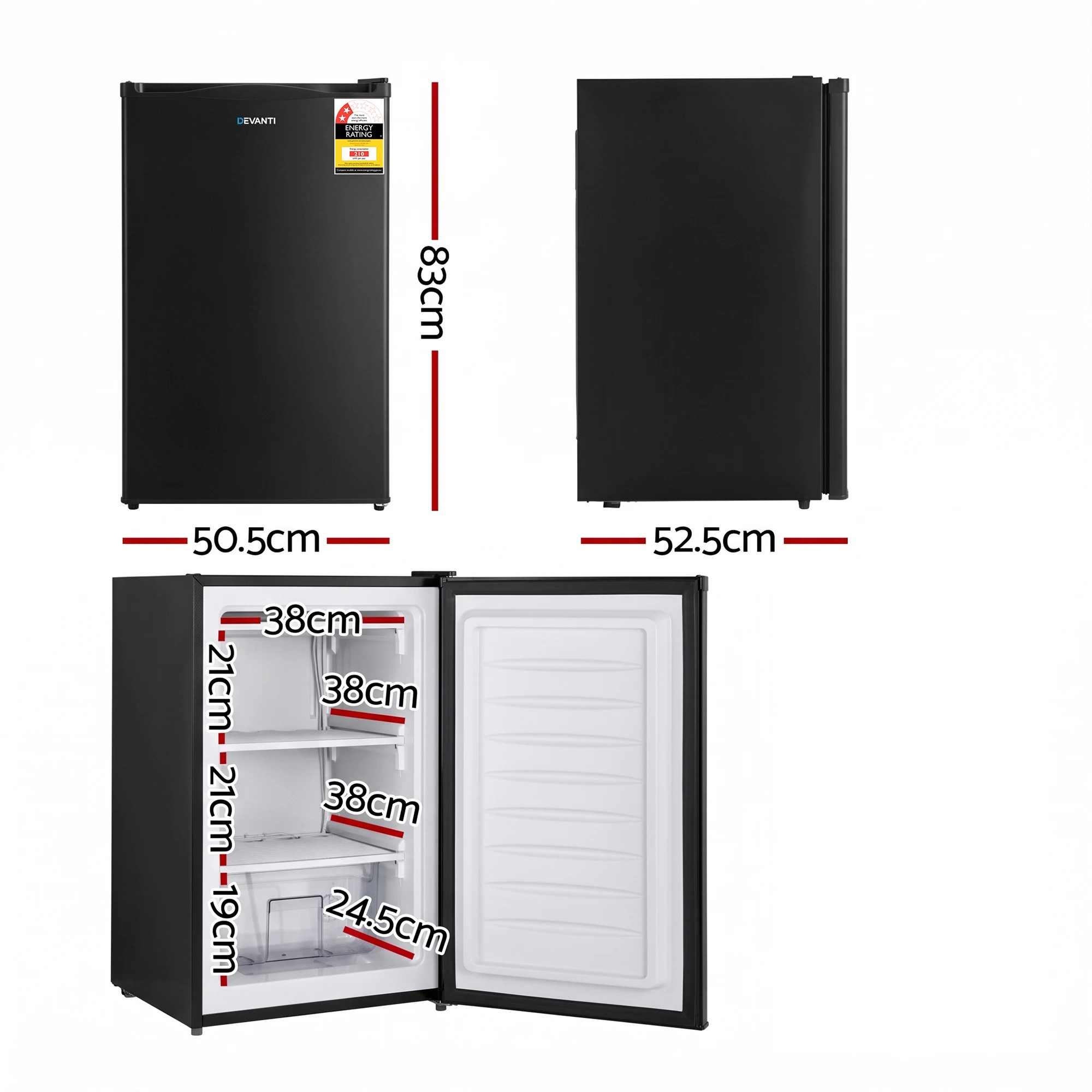 4 Devanti 81L Upright Freezer Fridge- Black, 4 of 9