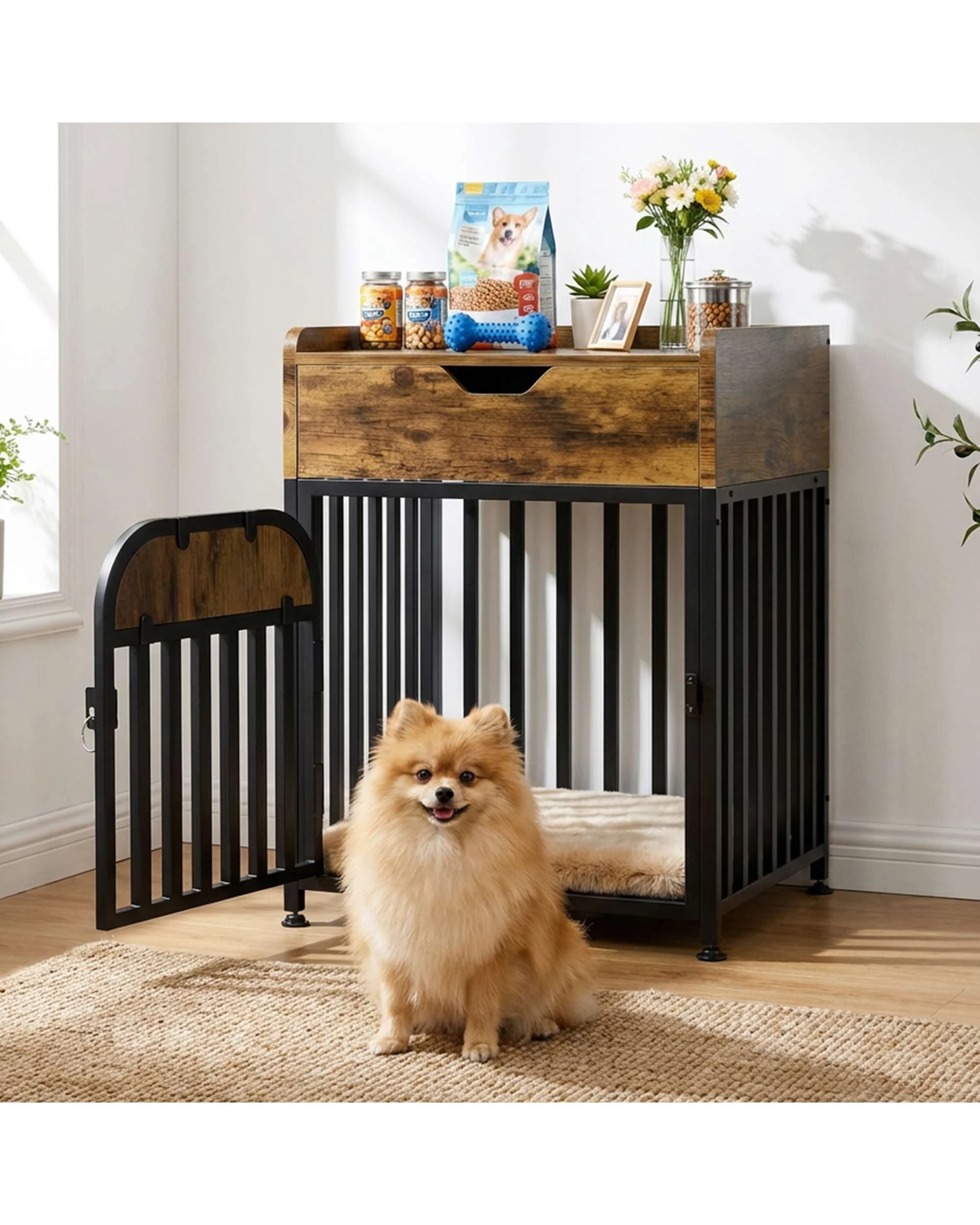 3 Advwin Wooden Wire Dog Kennel Side End Table Steel Puppy Crate, 3 of 8