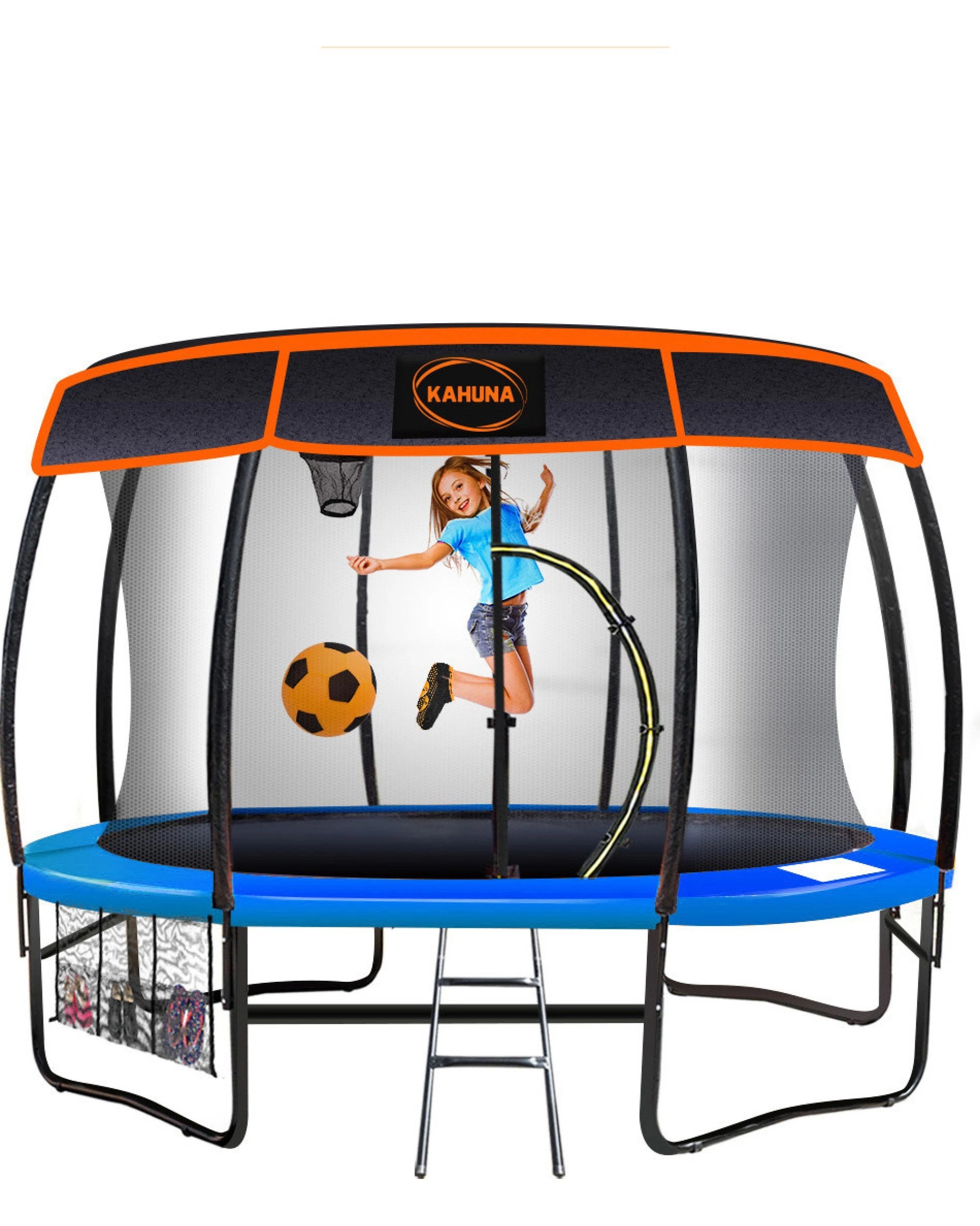 1 Kahuna Trampoline 12 ft with Basketball Set and Roof - Blue, 1 of 6