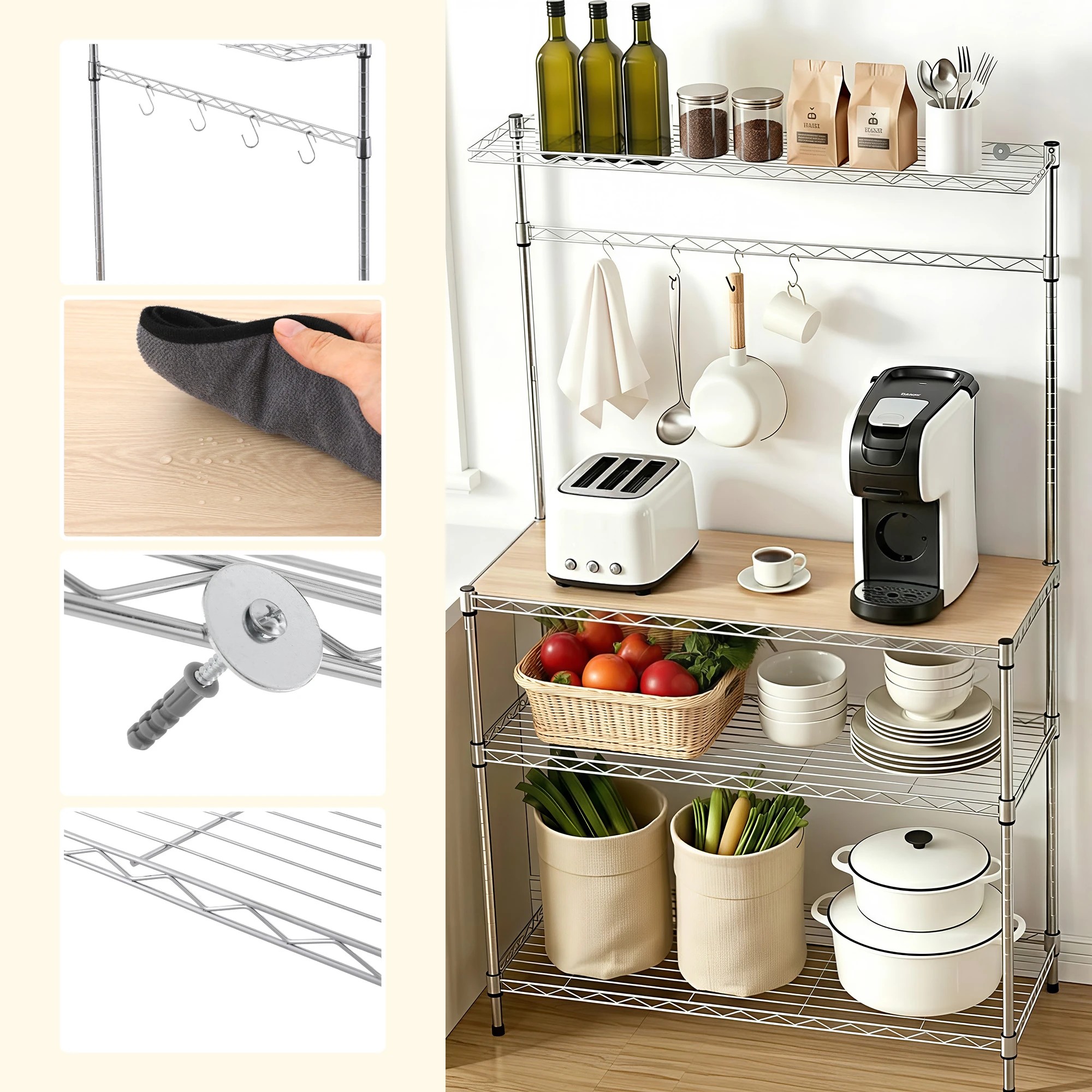 6 Artiss 4-Tier Metal Kitchen Rack Shelf Silver Storage Shelves Organizer Freestanding Microwave Stand - Silver, 6 of 9