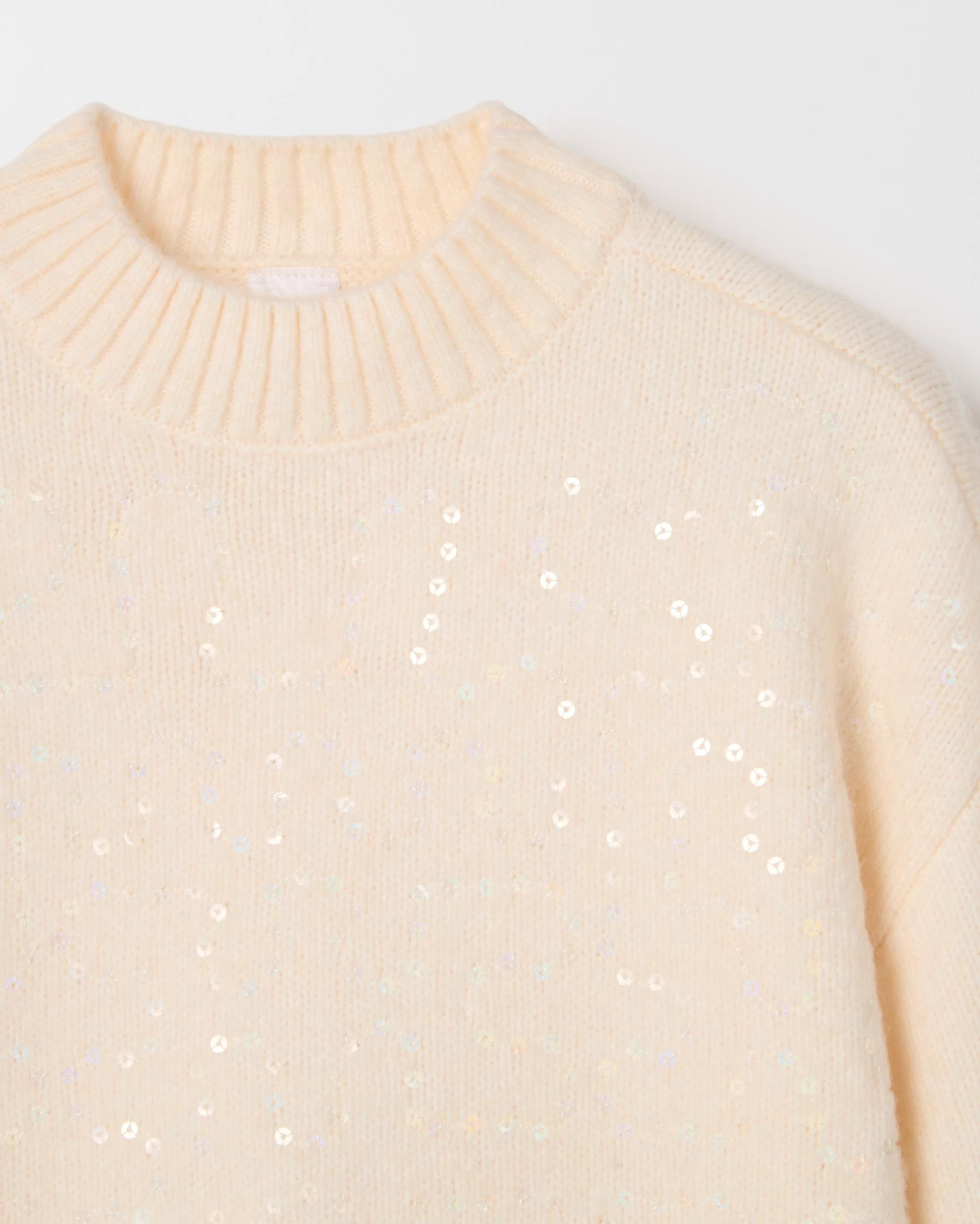 7 Target Kids Sequin Long Balloon Sleeve Knit Jumper CREAM, 7 of 7