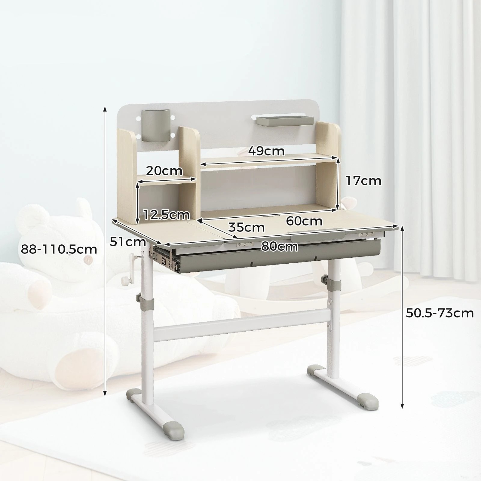 5 Costway Study Desk Height Adjustbale Table w/Tiltable Top - Grey, 5 of 6