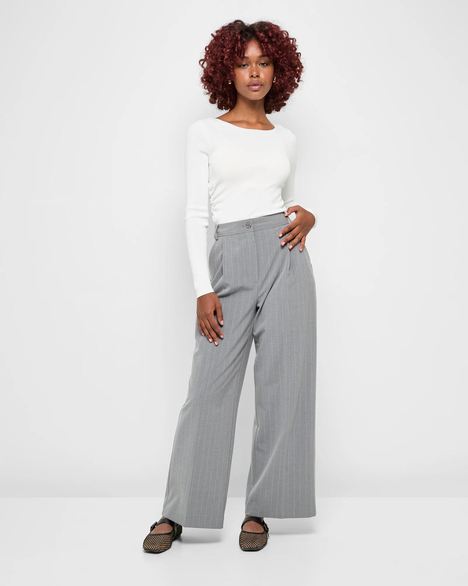 1 Target Petites Tailored Wide Leg Pants GREY PINSTRIPE, 1 of 5