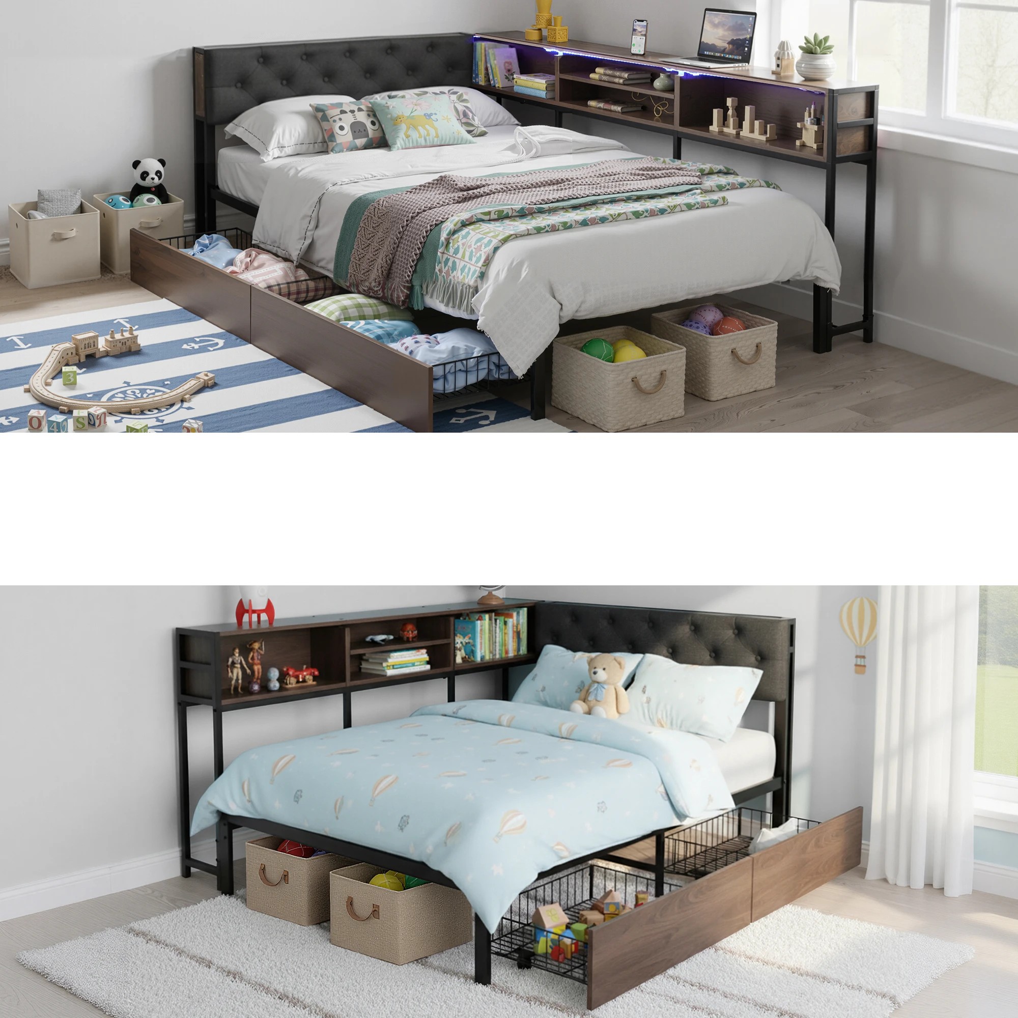 8 Artiss Bed Frame King Single Size with 2 Drawers and Charging Station Metal Corner - Multi, 8 of 9