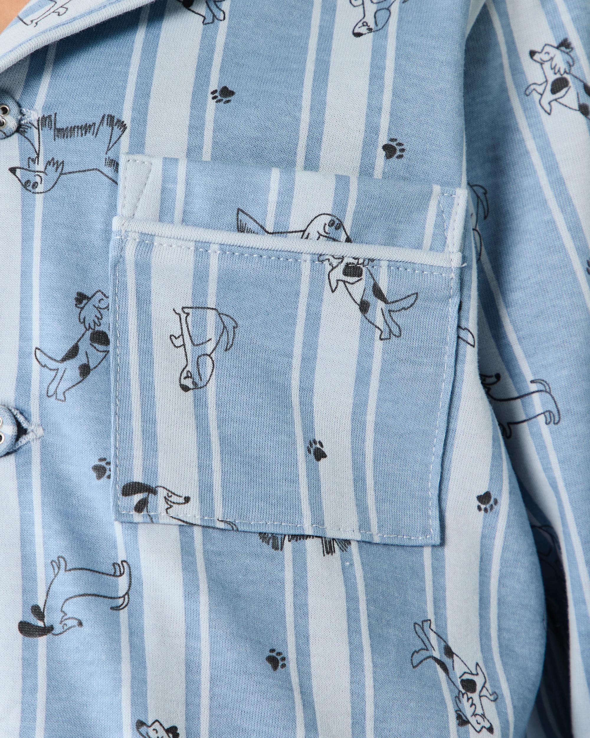 4 Button Through Pyjama Set Blu Dogs, 4 of 6