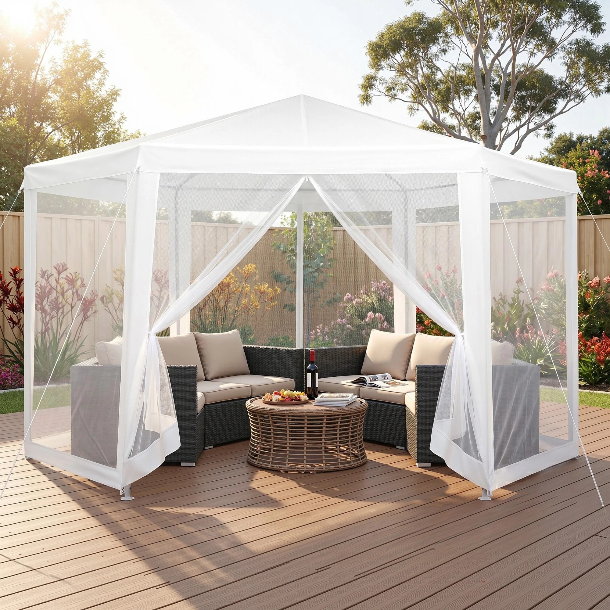 8 Instahut Gazebo Hexagonal Garden Marquee Net Canopy Tent Outdoor - White, 8 of 8