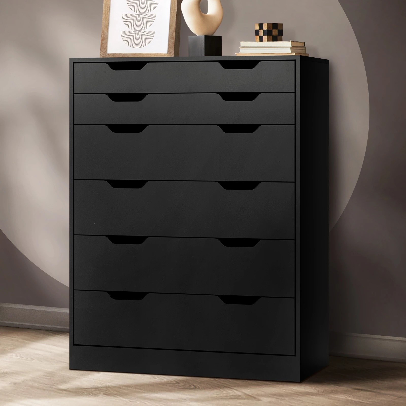 2 Oikiture 6 Chest of Drawers Tallboy Storage Cabinet Dresser - Black, 2 of 9