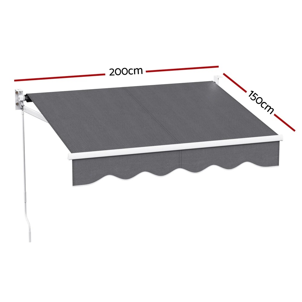 2 Instahut Retractable Folding Arm Awning Manual Sunshade 2Mx1.5M - Grey, 2 of 6