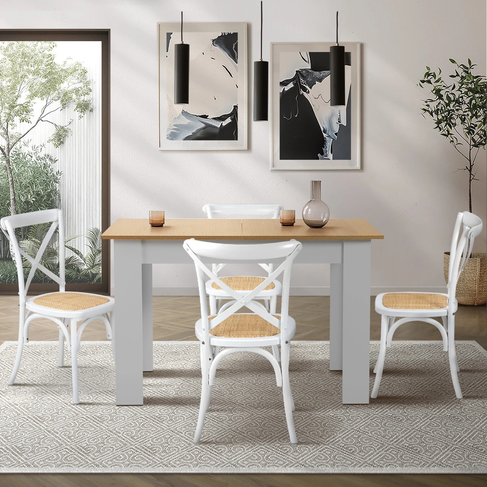 3 Oikiture 160cm Extendable Dining Table With 4pcs Dining Chairs Crossback
 - Multi, 3 of 10