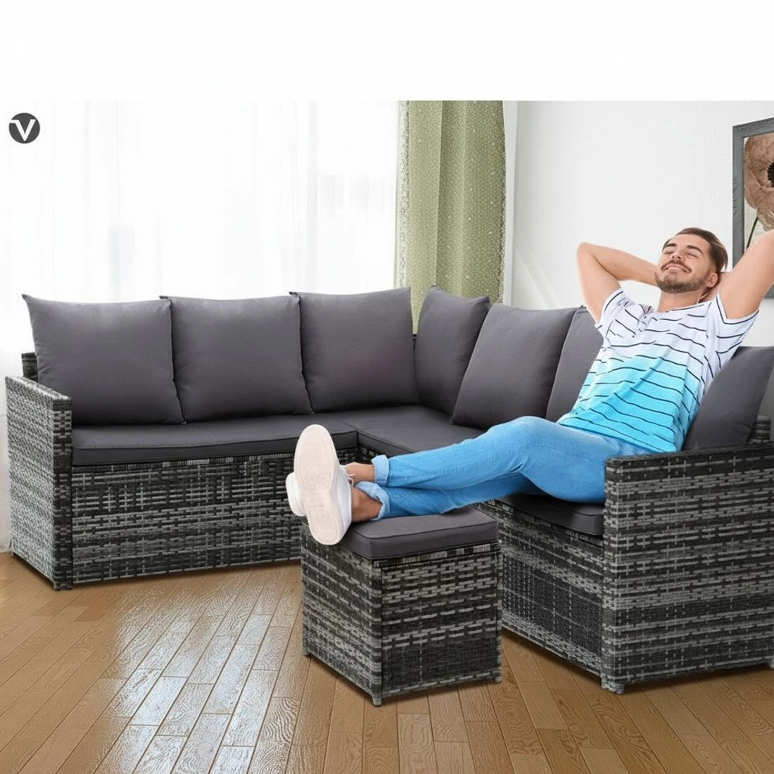 4 Gardeon Outdoor Dining Set Sofa Lounge Setting Chairs Table Ottoman Lawn - Grey, 4 of 6