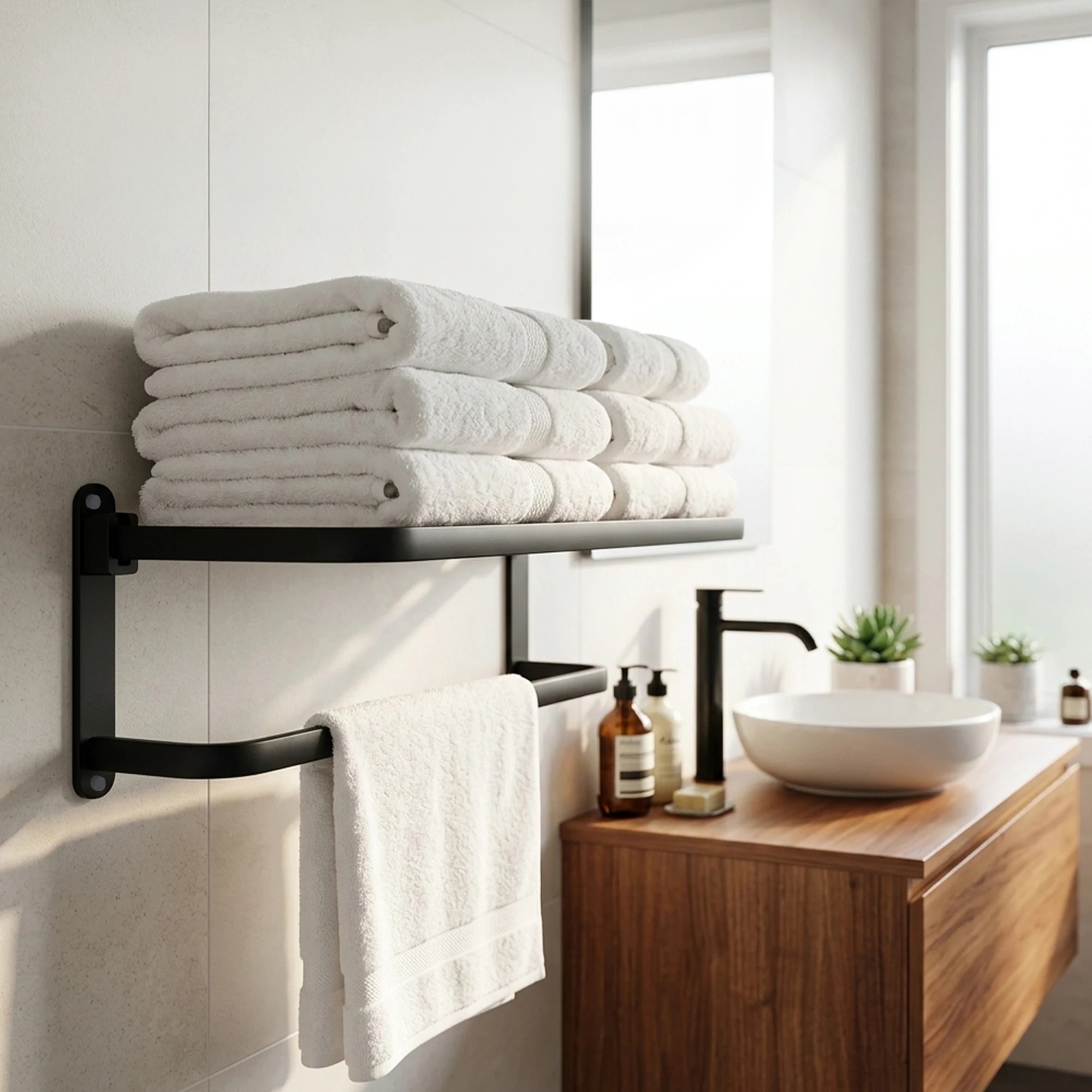 7 Levede Towel Rack Bathroom 2 Bars Rail Holder Wall Mounted Storage Shelf Black, 7 of 7