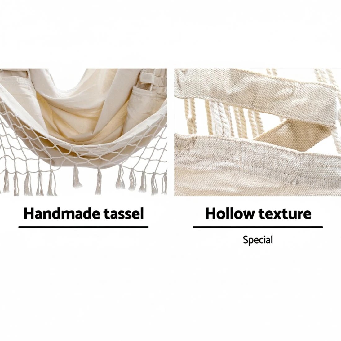 6 Gardeon Hanging Hammock Chair Outdoor Swing Hammocks Tassel Cream - Beige, 6 of 8