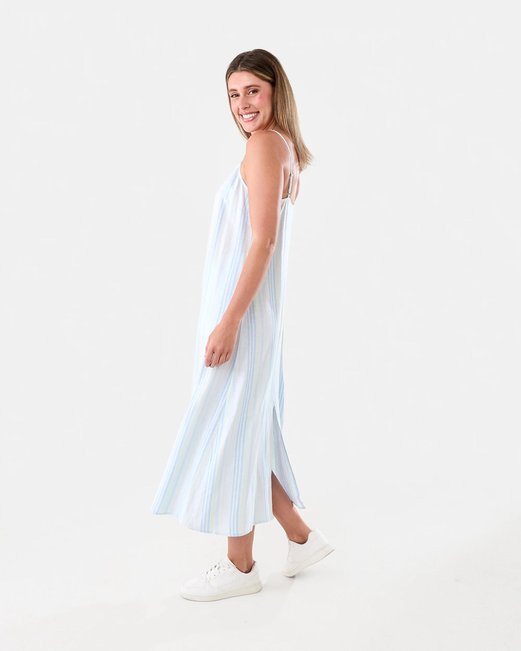 2 Sleeveless V-Neck Linen Blend Midi Dress Strp Spun, 2 of 7