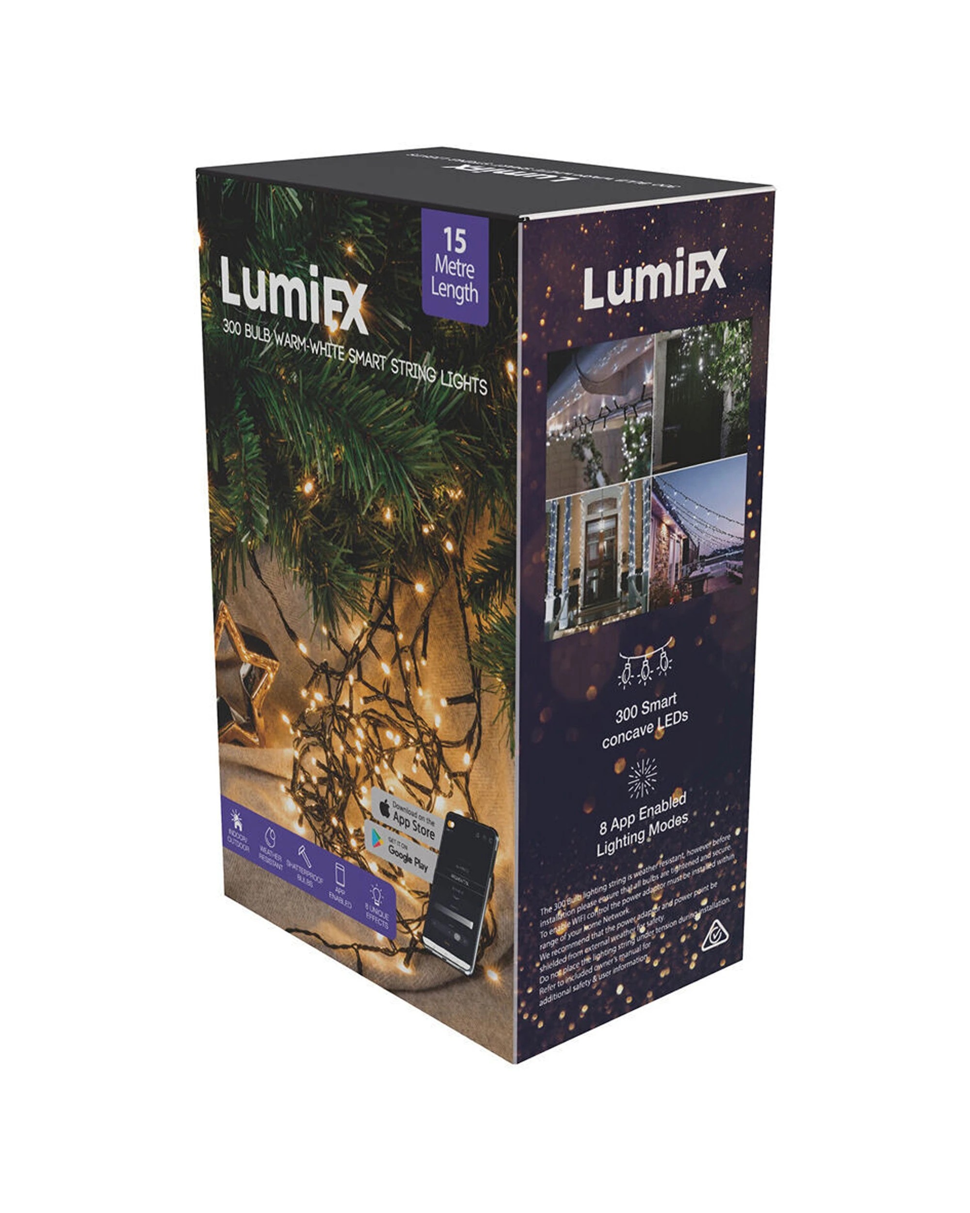2 LumiFX 2PK 300 Bulb LED Wifi Smart String Lights Indoor & Outdoor 15m Warm - White, 2 of 7