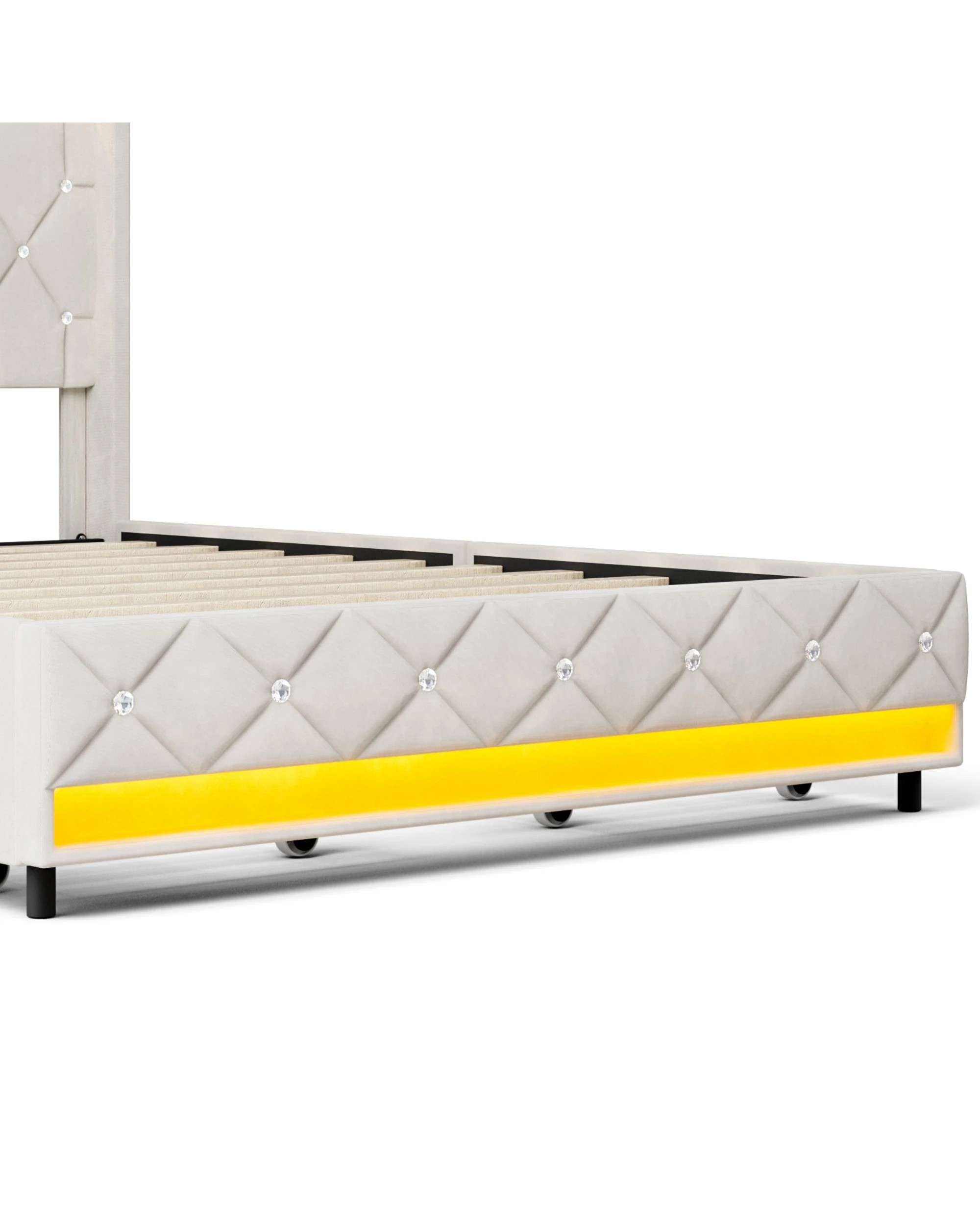 5 Advwin Double LED Bed Frame with Velvet Upholstered Headboard & Charging Station - Beige, 5 of 7