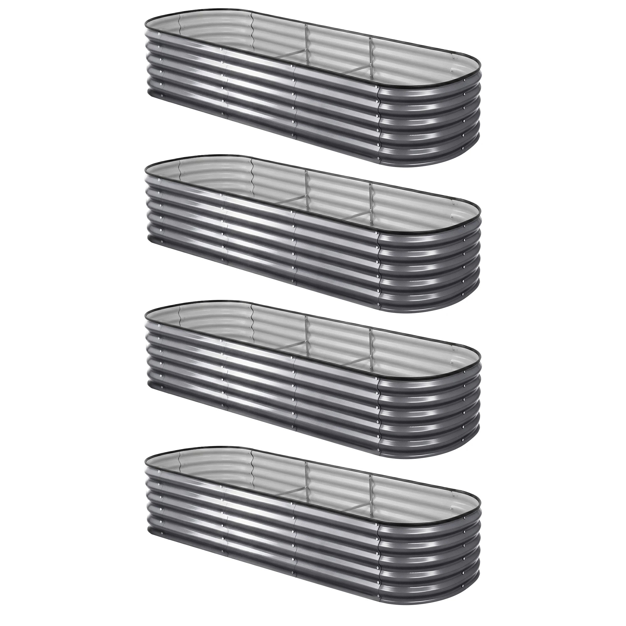 1 Green Fingers 4 Pcs Raised Garden Bed Kit Oval Galvanized Steel Planter Boxes Vegetables - Grey, 1 of 4