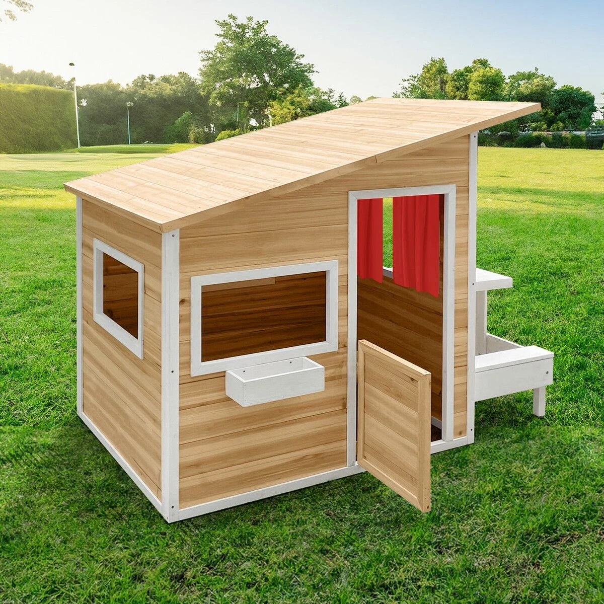 2 Kidbot Kids Wooden Cubby House Childrens Playhouse, 2 of 5