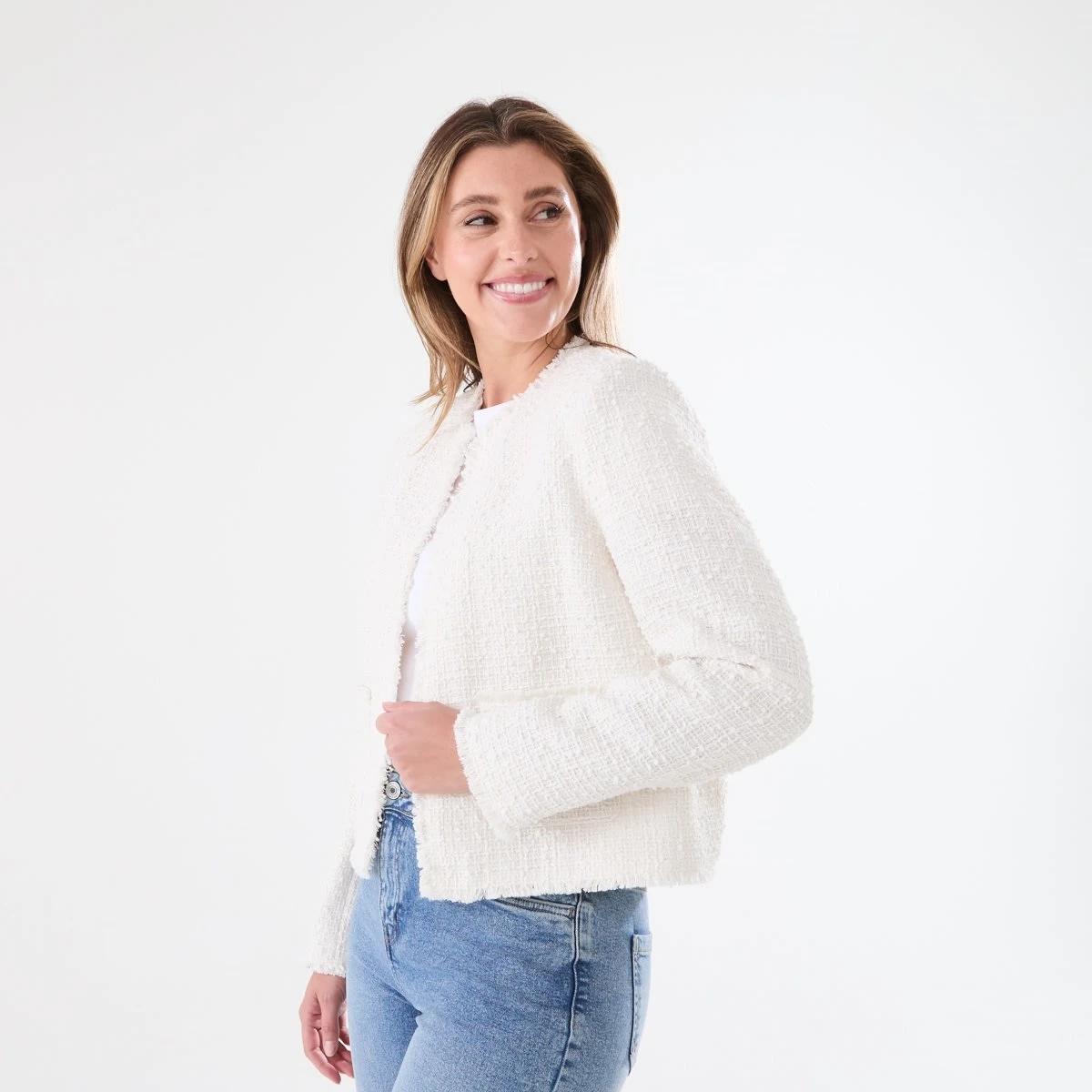 2 Fringed Boucle Jacket SNOW WHITE, 2 of 6