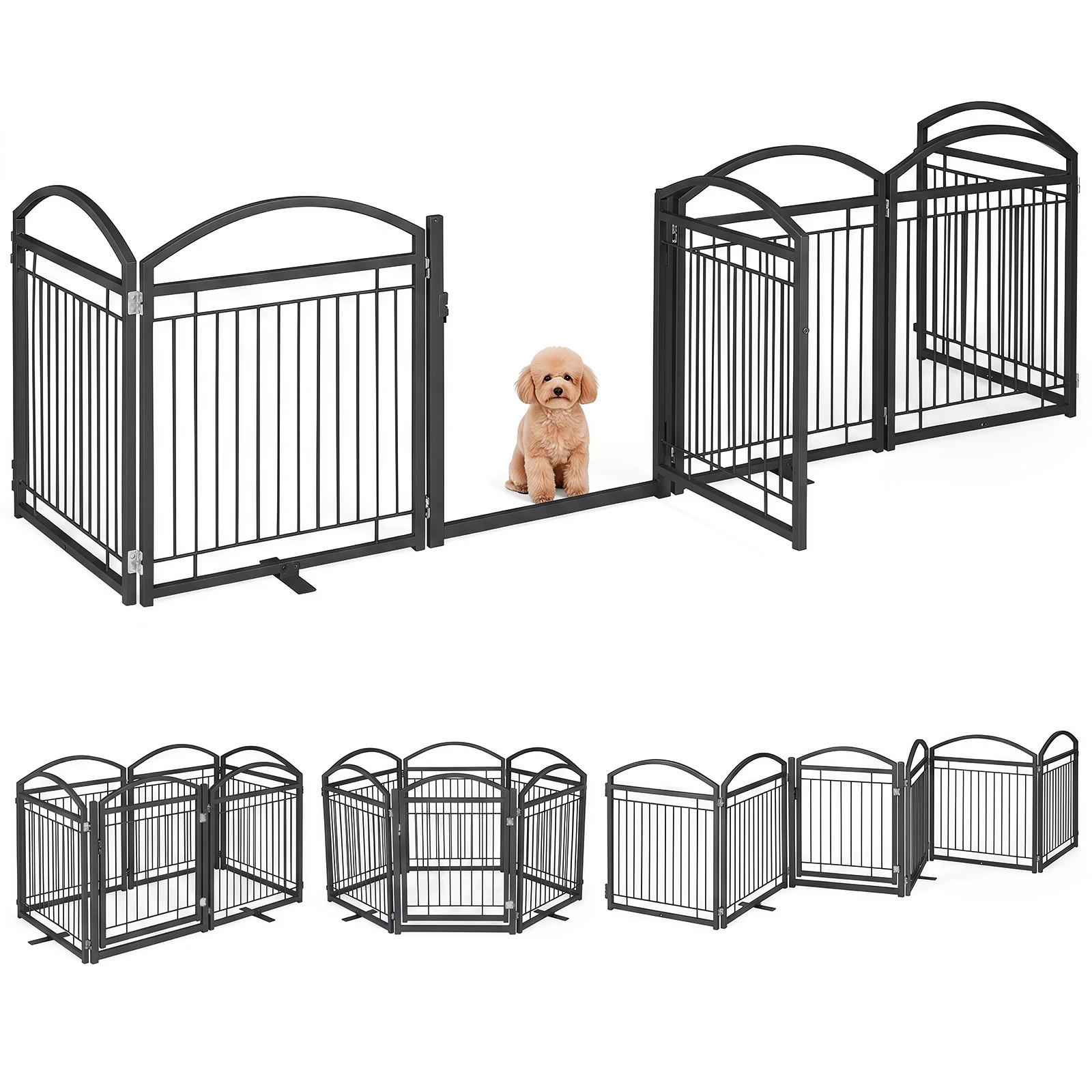 7 Costway 6 Panels Foldable Pet Gate Metal Dog Fence w/Door 360 x 81cm - Black, 7 of 7