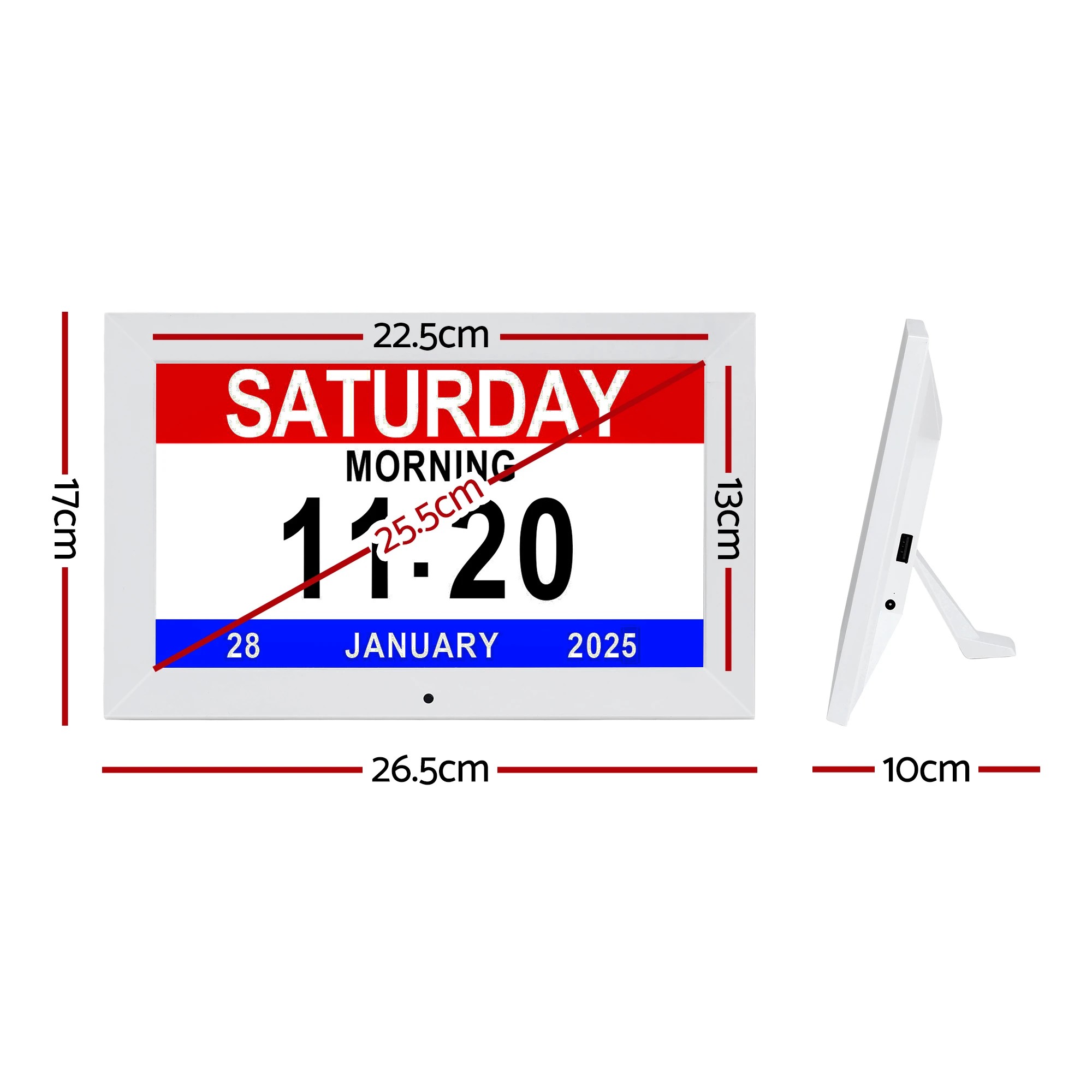 2 Artiss 10" Digital Day Clock Alarm Calendar Dementia Date Week Desk Clocks - White, 2 of 9