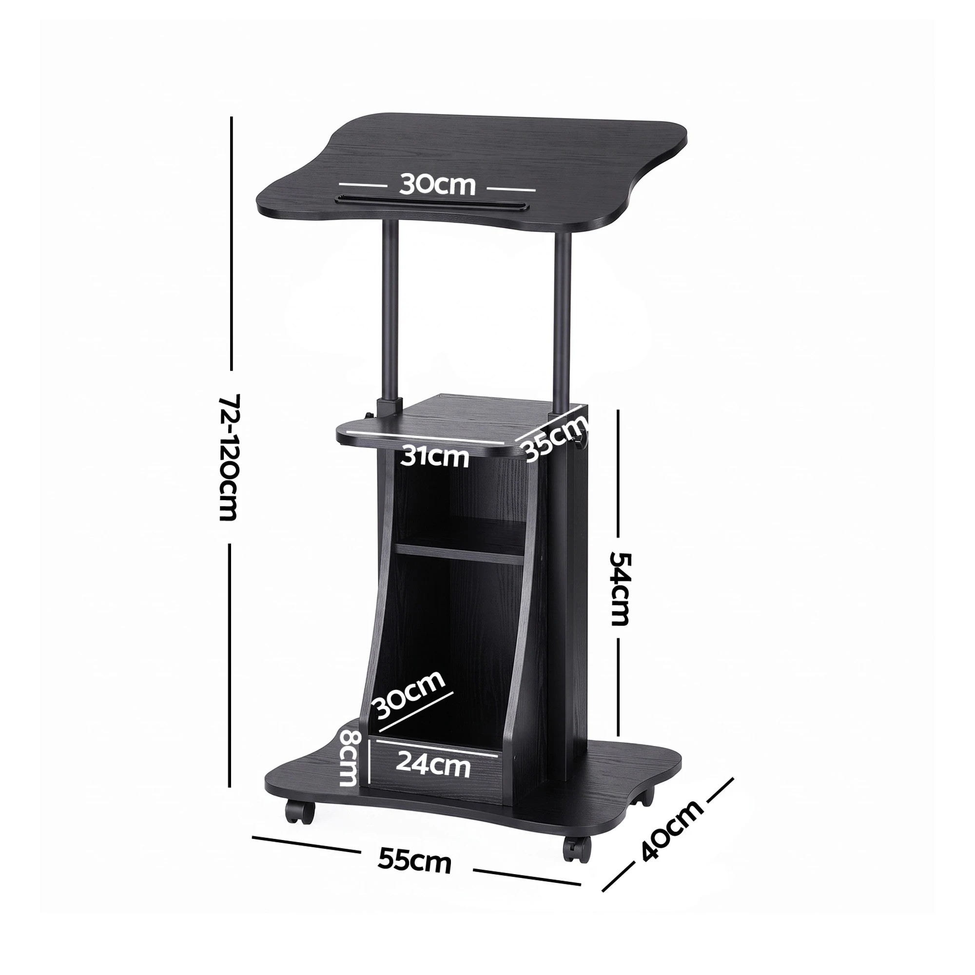 3 Artiss Mobile Podium Stand with Lockable Wheels Height Adjustable Laptop Desk - Black, 3 of 10