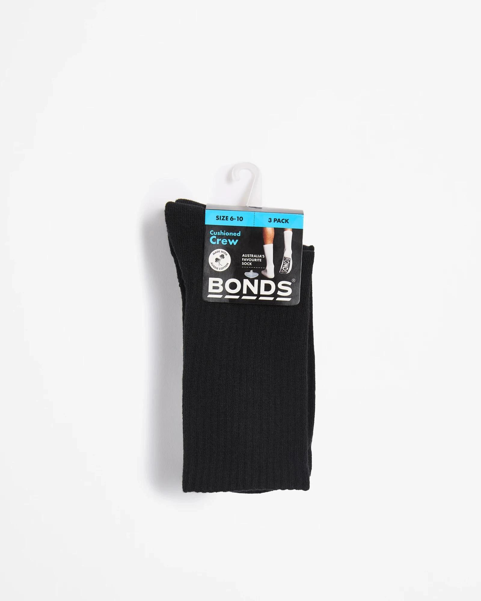 3 Cotton Blend Cushioned Crew Logo Sports Socks 3 Pack - Bonds BLACK, 3 of 3