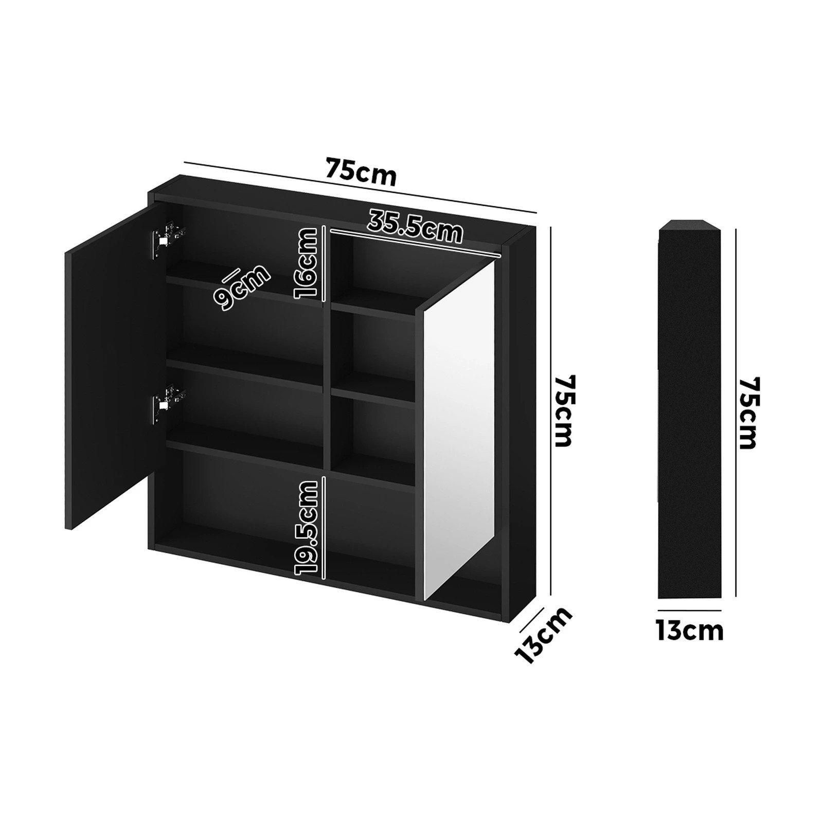 7 Welba Bathroom Mirror Cabinet Storage 750x750mm - Black, 7 of 7