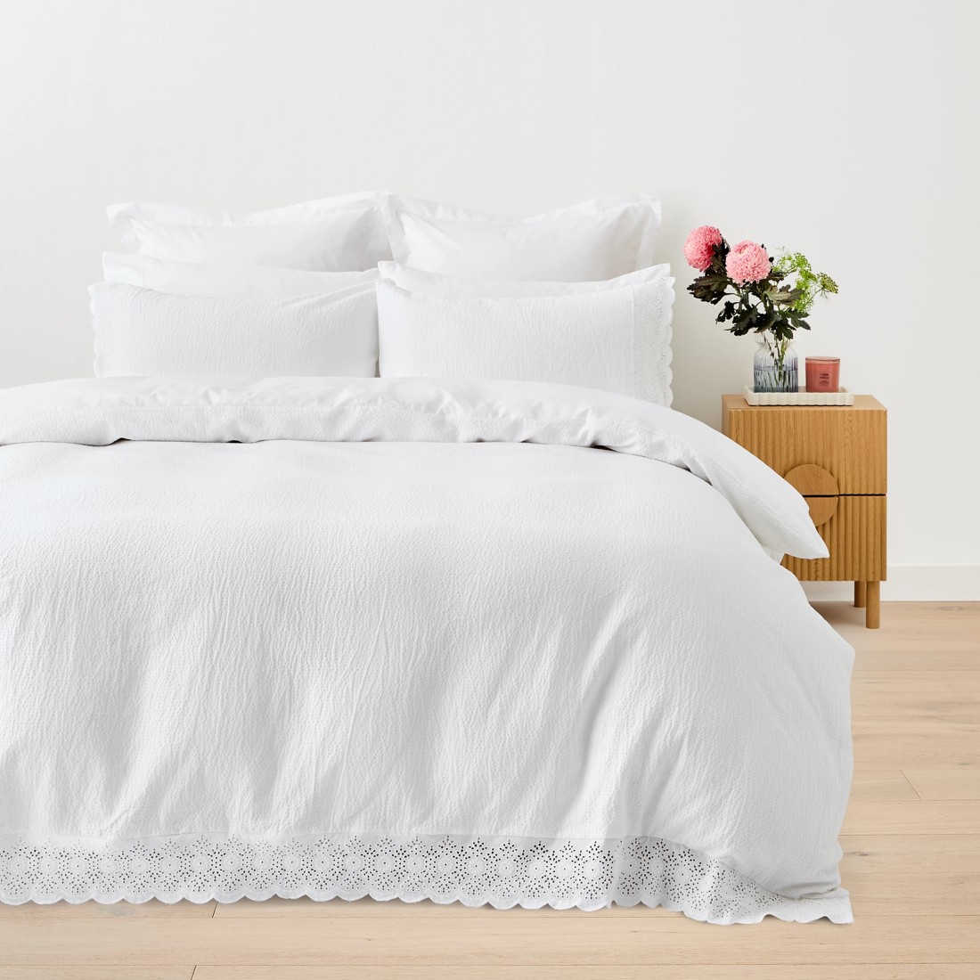 1 Lace Cotton Quilt Cover Set - King Bed, White, 1 of 6