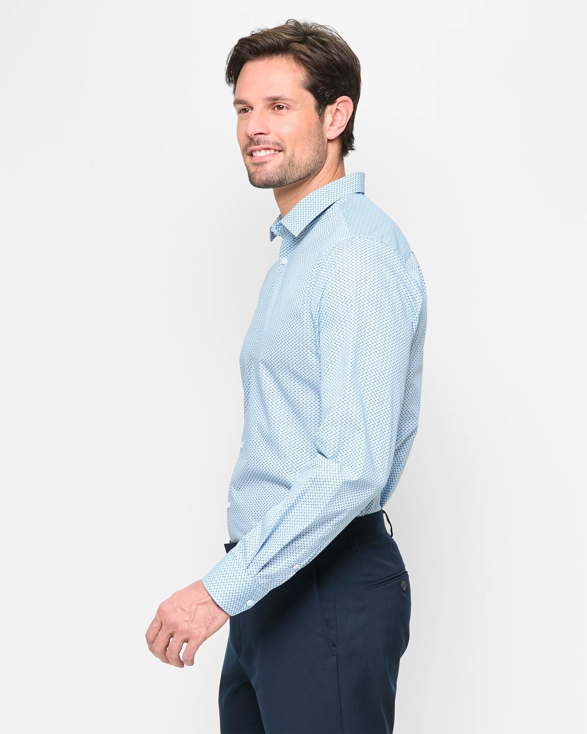 3 Australian Cotton Long Sleeve Print Shirt - Preview BLUE, 3 of 5