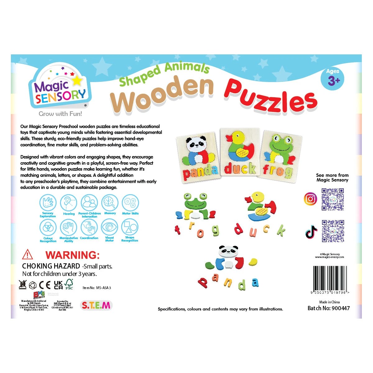 4 Magic Sensory Shaped Animals Wooden Puzzles Triple Pack, 4 of 5