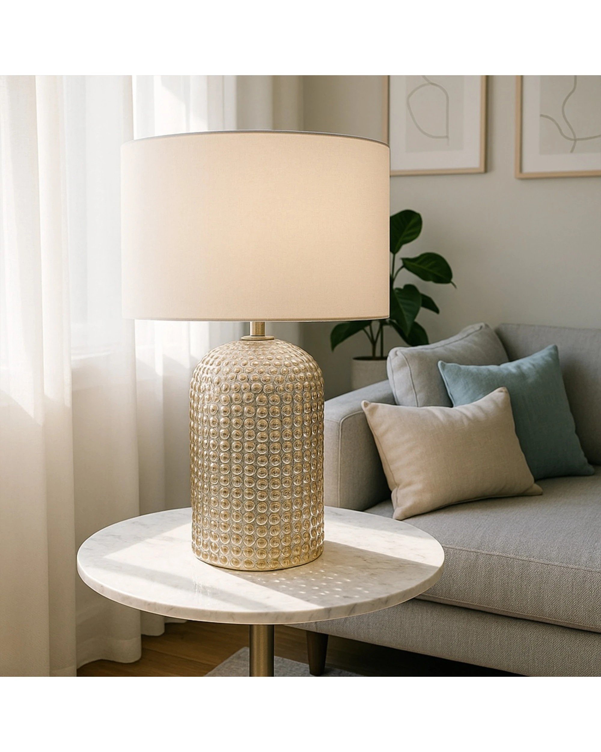 3 Urban Style Billie Table Lamp Textured Glass Base Inline Switch Cream - Beige, 3 of 5