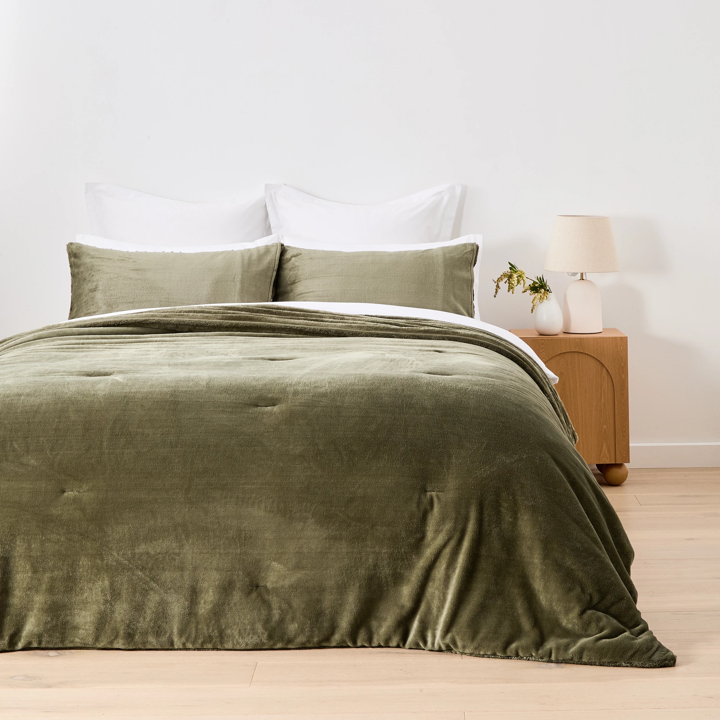 2 Ribbed Faux Fur Comforter Set - Queen Bed, Green, 2 of 7