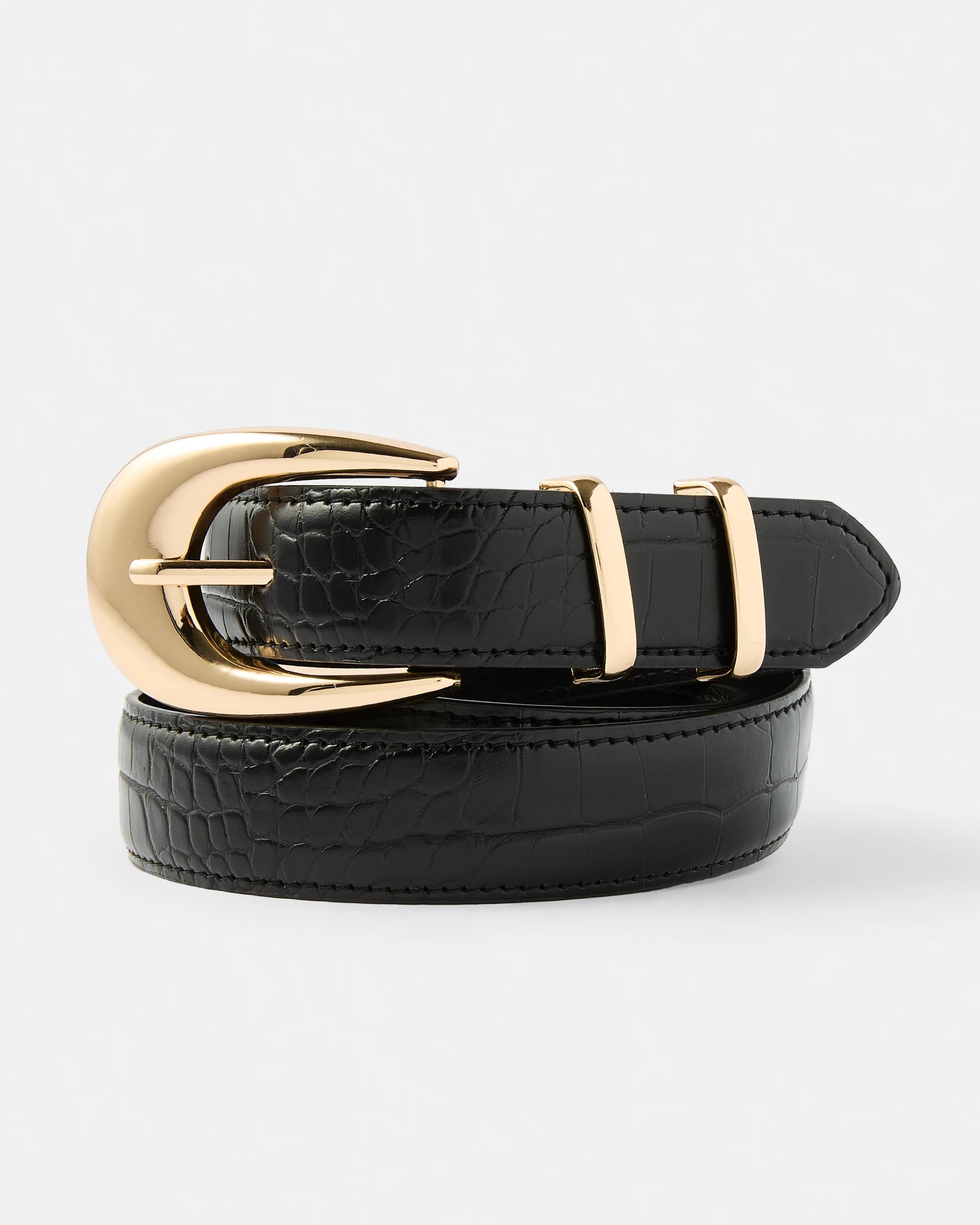 1 Croc Detail Embossed Belt Black, 1 of 5