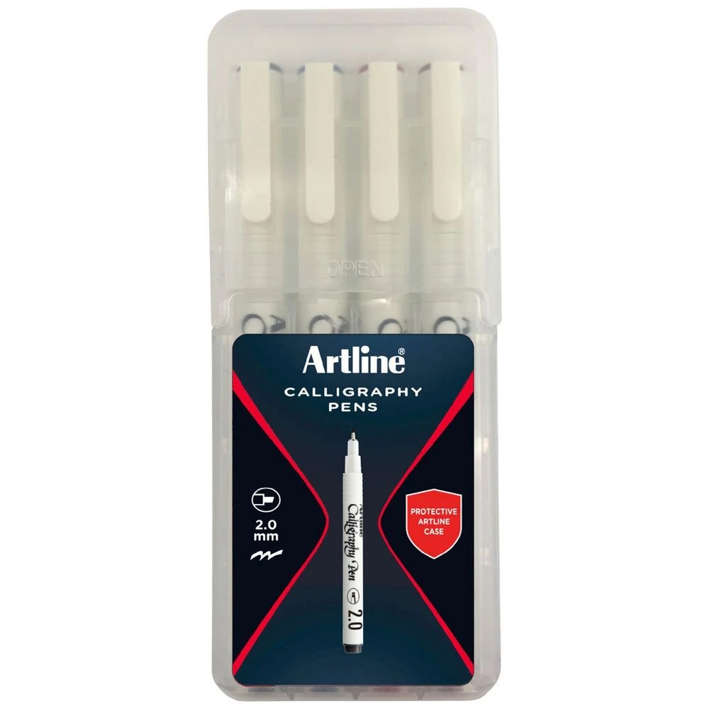 1 Artline Calligraphy Pens Assorted Nibs Black 4 Pack, 1 of 3