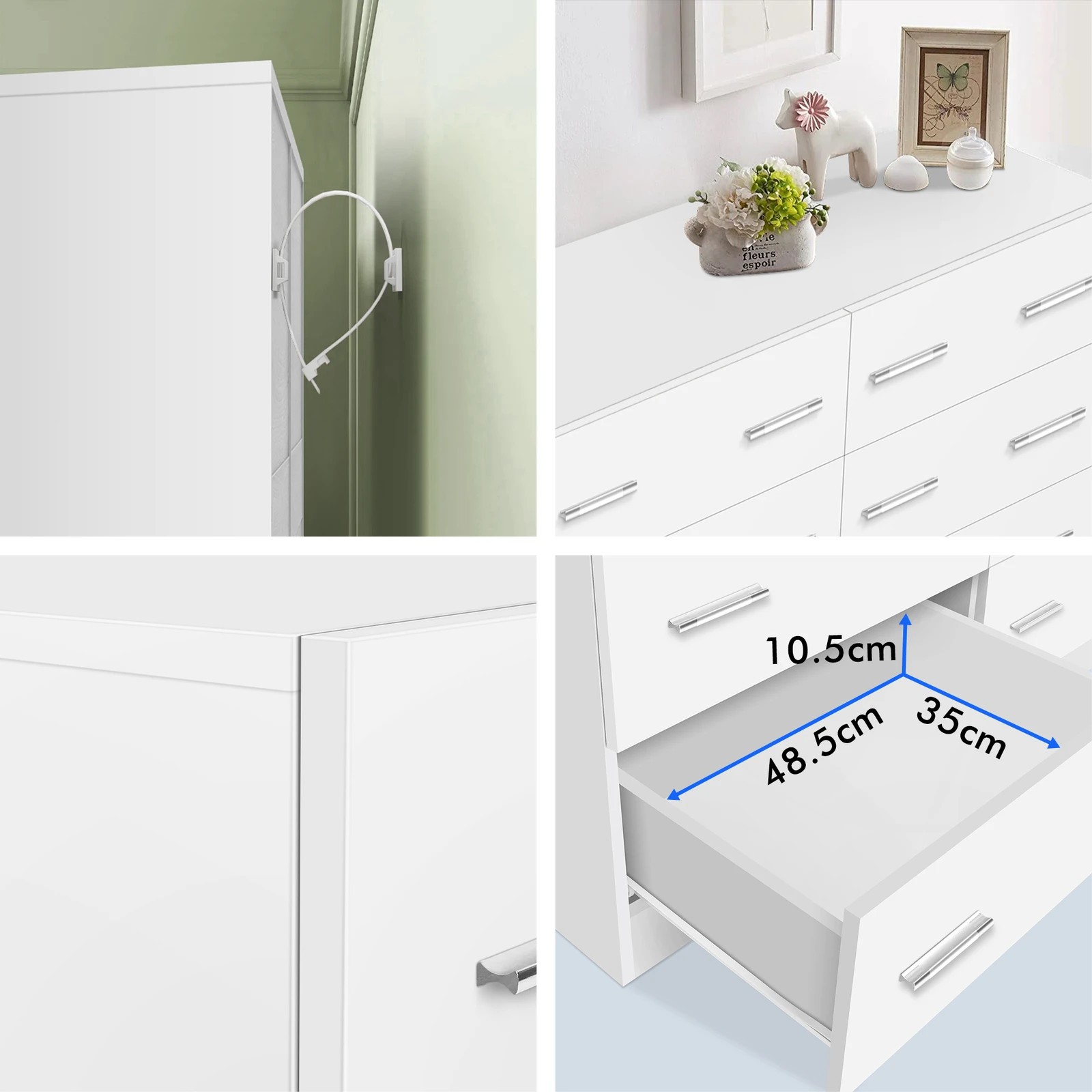 5 Alfordson 6 Chest of Drawers Hamptons Dresser Storage Cabinet Tallboy - White, 5 of 7