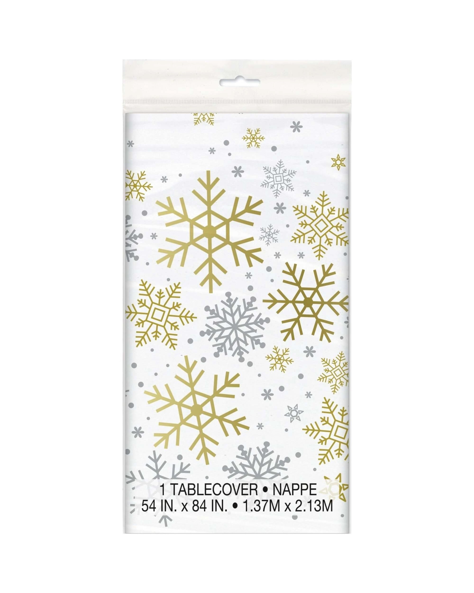 1 Unique Silver and Gold Snowflakes Plastic Tablecloth, 1 of 2