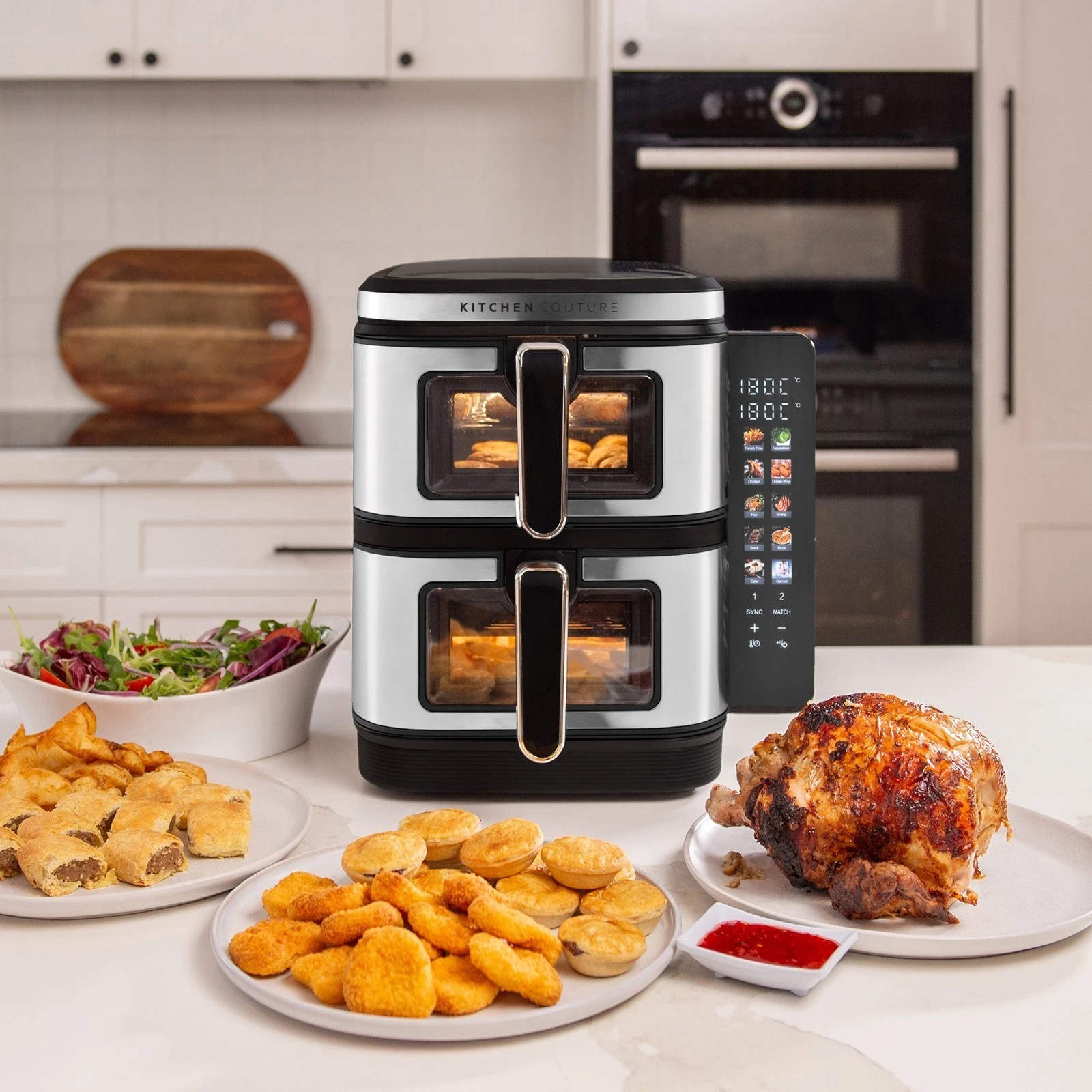 2 Kitchen Couture Dual Drawer Vertex Air Fryer 11L Compact Stacked Design - Grey, 2 of 8