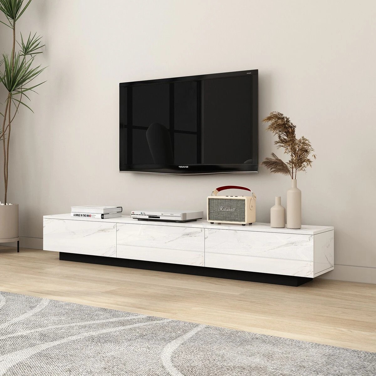 3 Ausway Wooden TV Cabinet Unit 180cm Entertainment Storage Drawer, 3 of 7