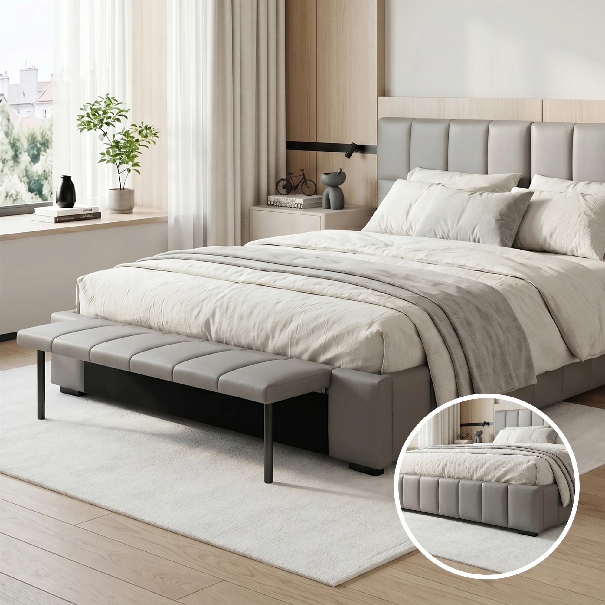 5 Artiss Queen Bed Frame with Gas Lift Storage Foldable Bench - Grey, 5 of 9