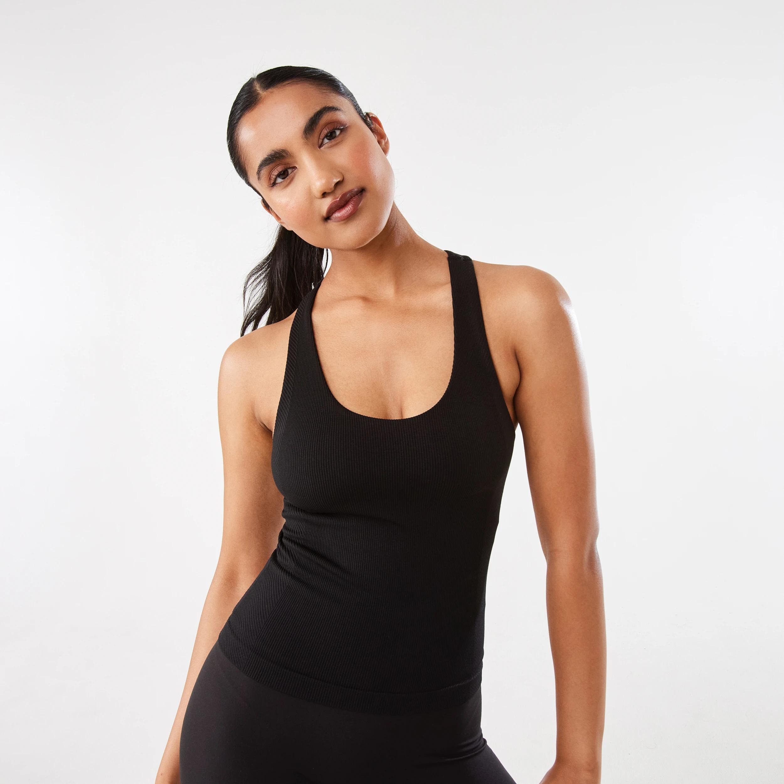 1 Active Womens Seamfree Shelf Tank BLACK, 1 of 8
