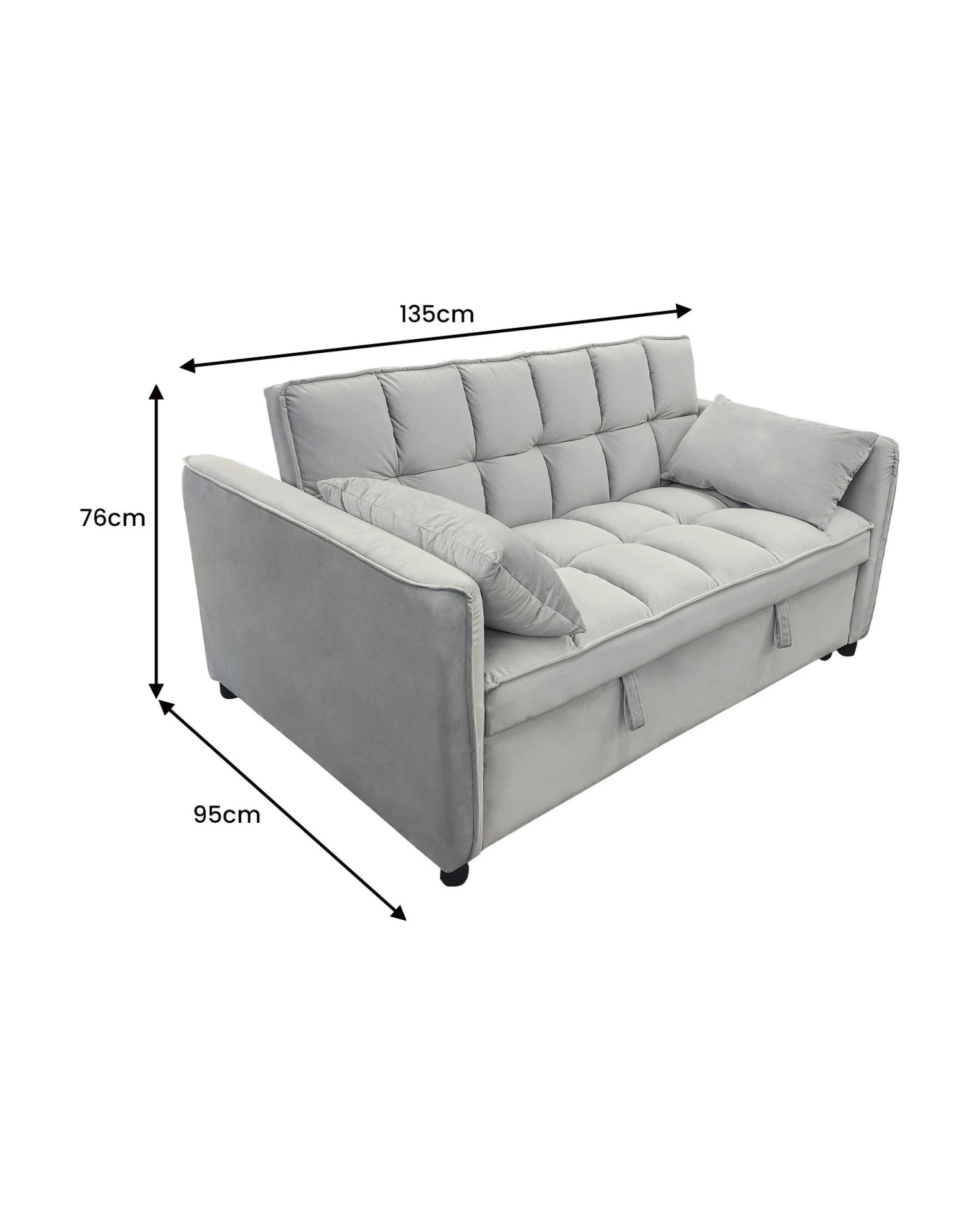 4 Sarantino Quincy 2-seater Velvet Sofa Bed In Light Grey With Wooden Frame And Tufted Design, 4 of 9