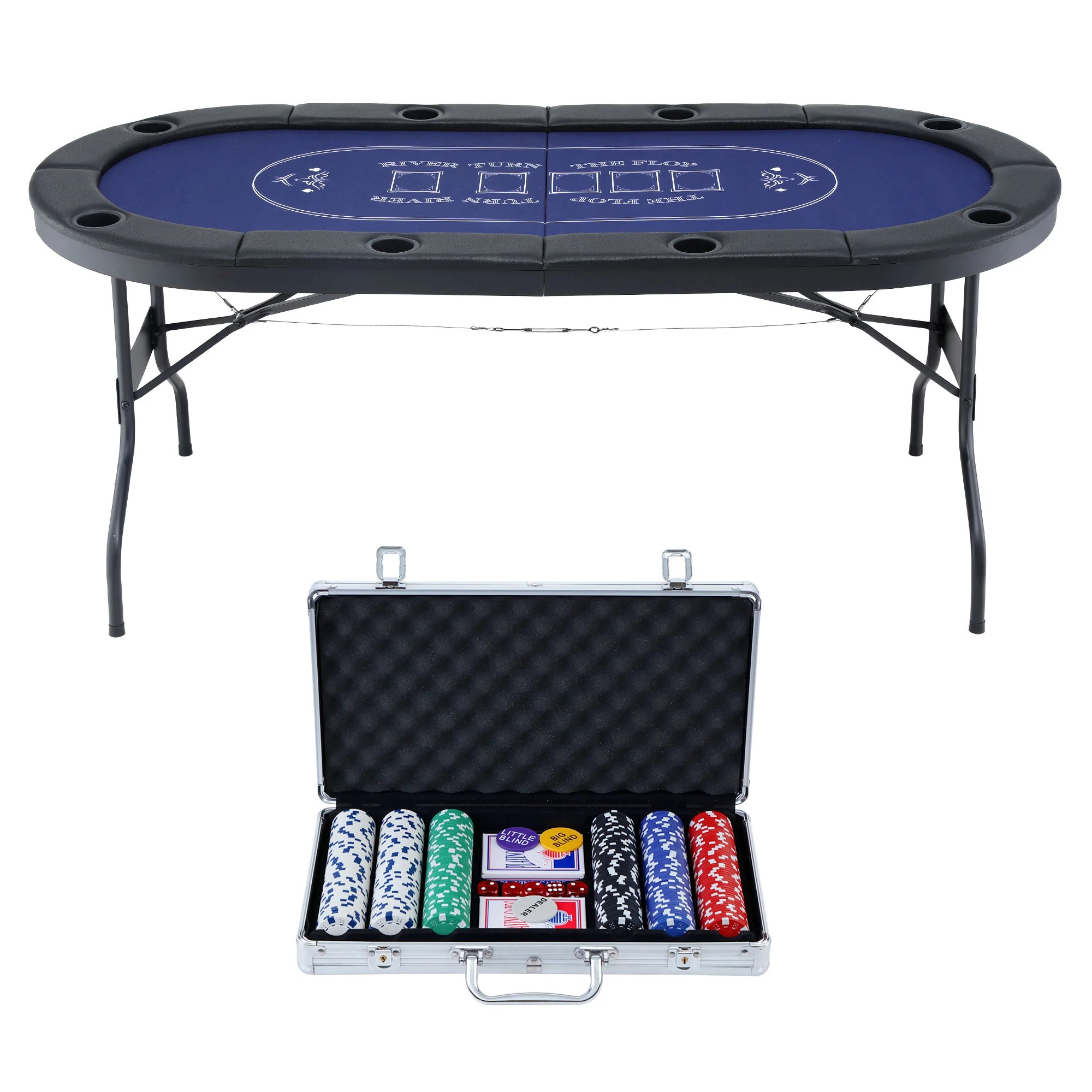 3 Everfit 8 Player 1.8m Folding Poker Table and 300pcs Chips Set Portable Card Game Layout - Multi, 3 of 8
