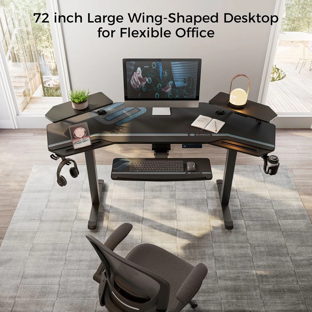 10 Eureka Wing-Shaped Sit Stand Desk Black Desks, Tables and Workstations, 10 of 10