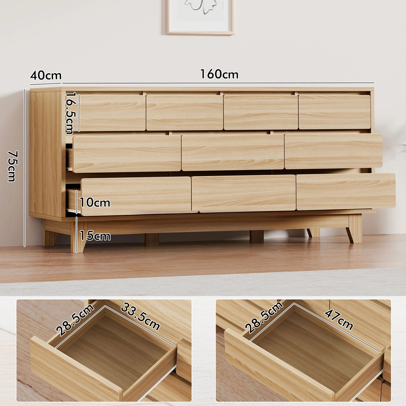 3 Alfordson 10 Chest of Drawers Minimalist Storage Cabinet Dresser - Oak, 3 of 10