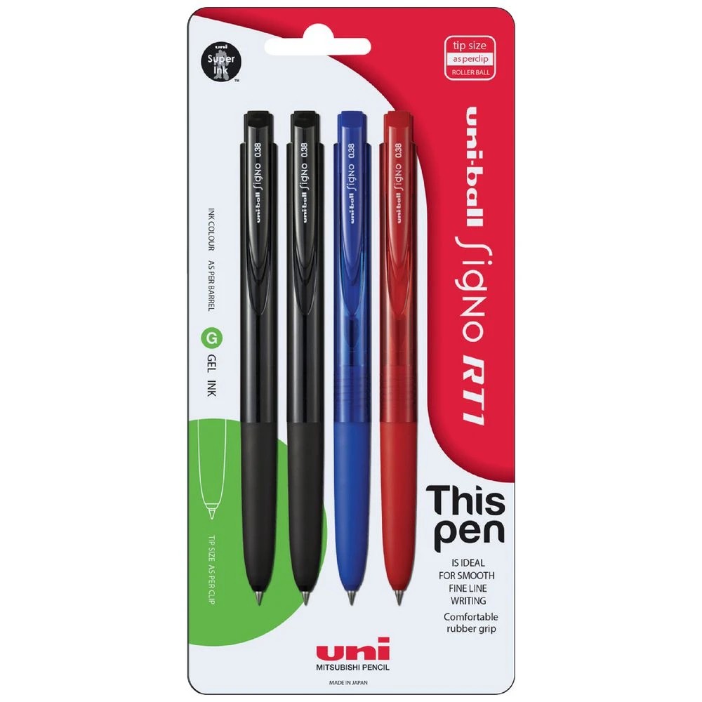 1 Uni-Ball Signo RT1 Retractable Gel Pens 0.38mm Assorted 4 Pk, 1 of 2