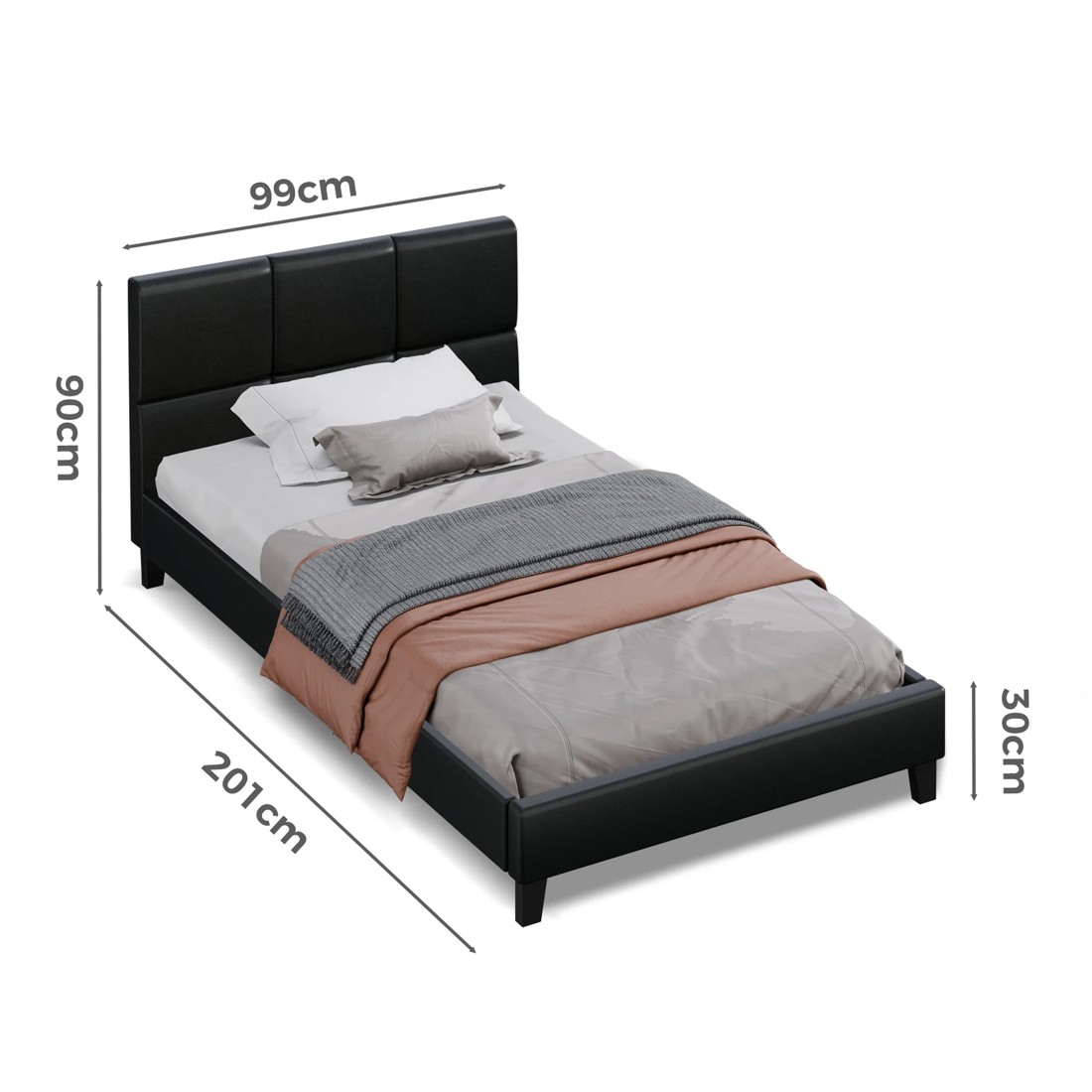 10 Alfordson Bed Frame Single Size Wooden Platform Mattress Base Leather - Black, 10 of 10