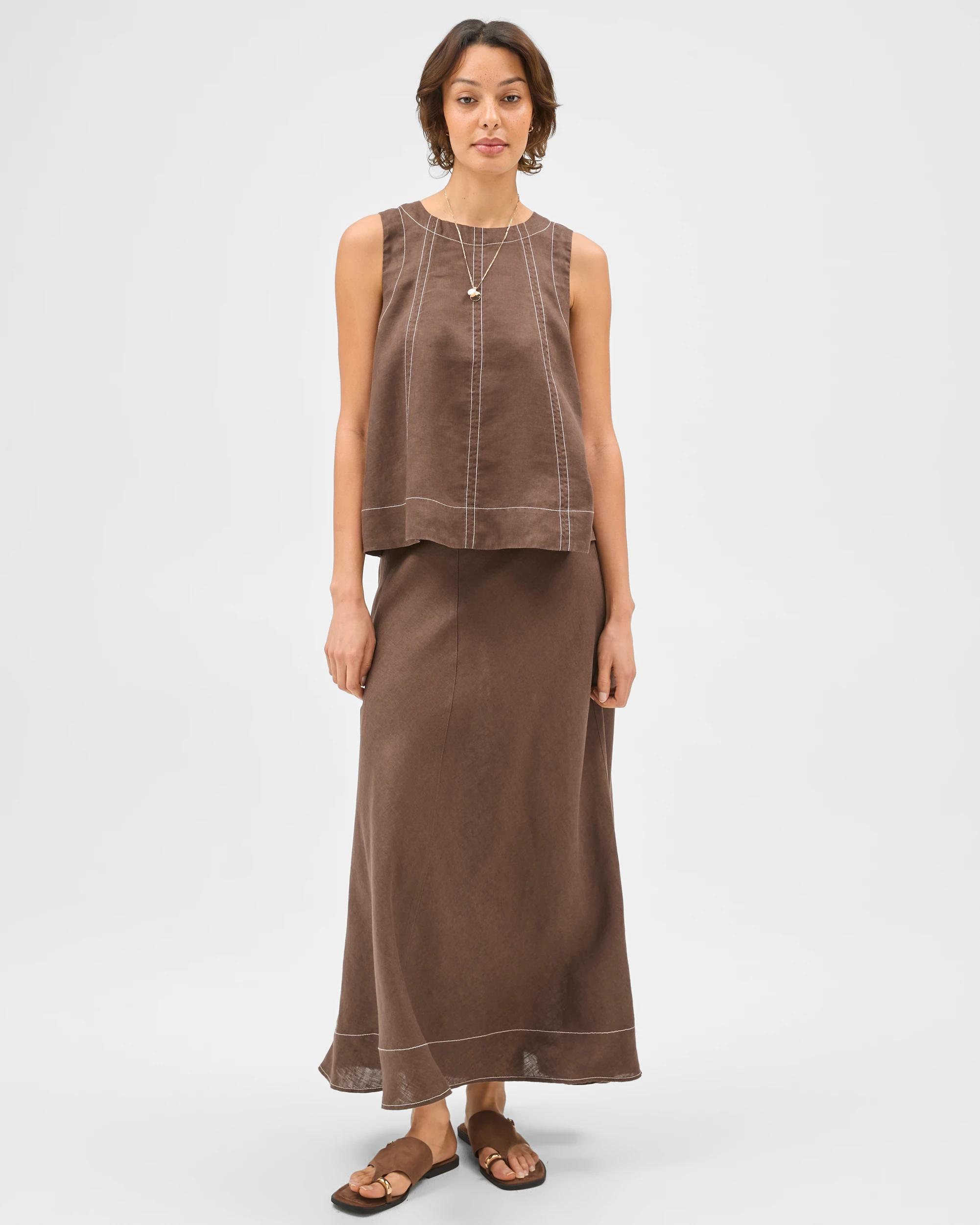 1 Target Woman European Linen Seam Detail Midi Skirt COFFEE BEAN, 1 of 7